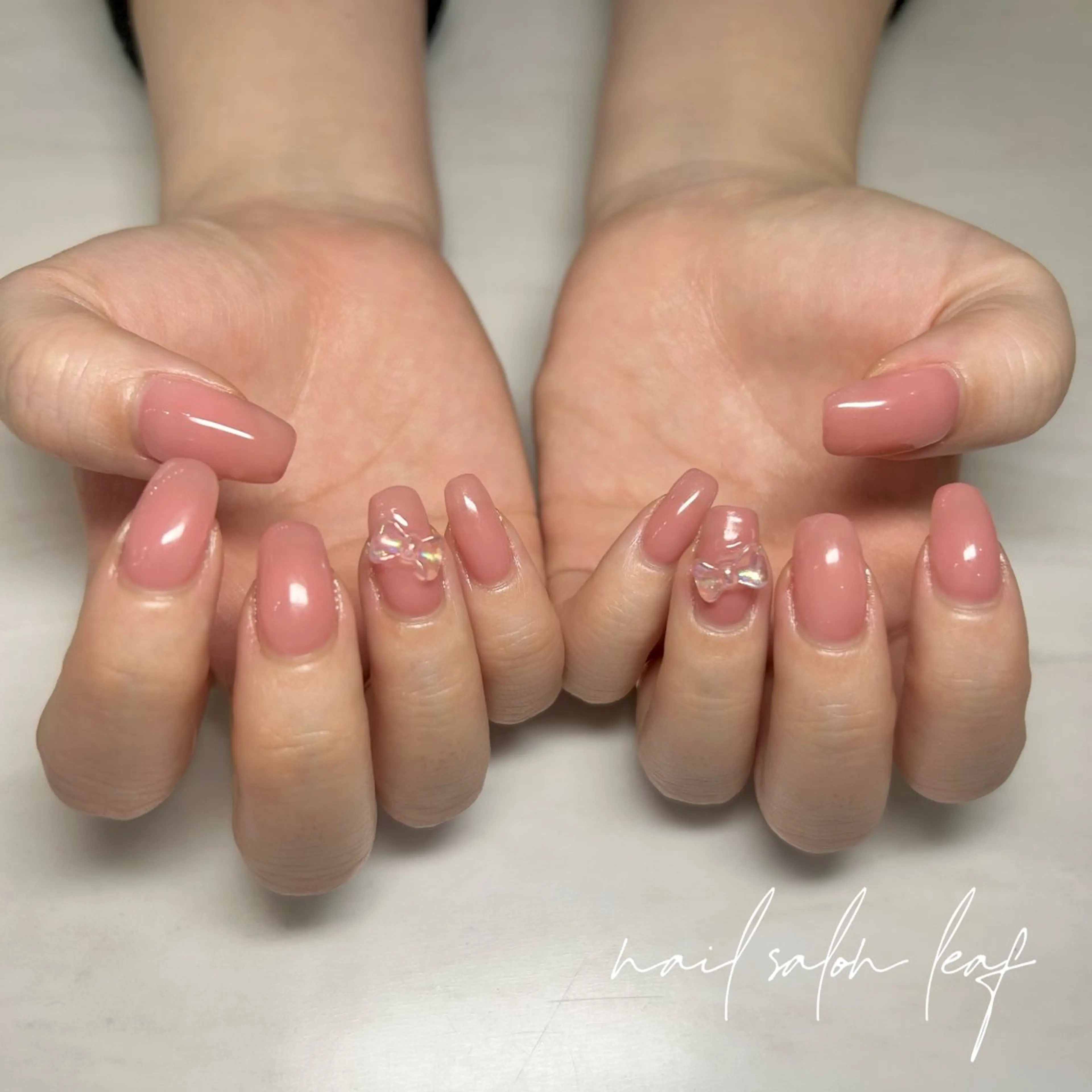 ネイル ピンク リボン 春ネイル Leaf ちかほのネイルデザイン