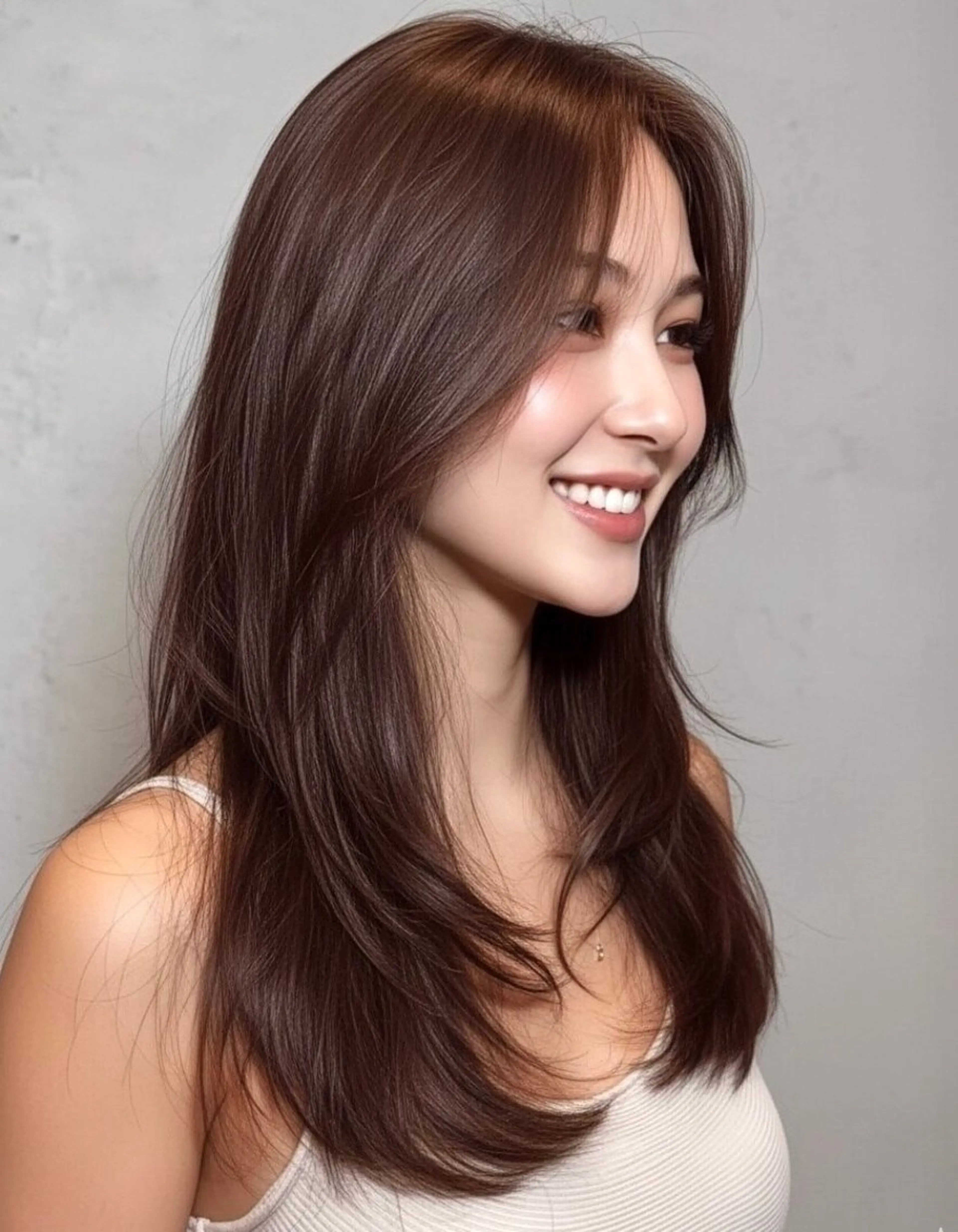 ロング ロングレイヤー くびれヘア ヨシンモリ 韓国風ヘア レイヤーカット 藤田大夢 /liberte高崎のヘアスタイル