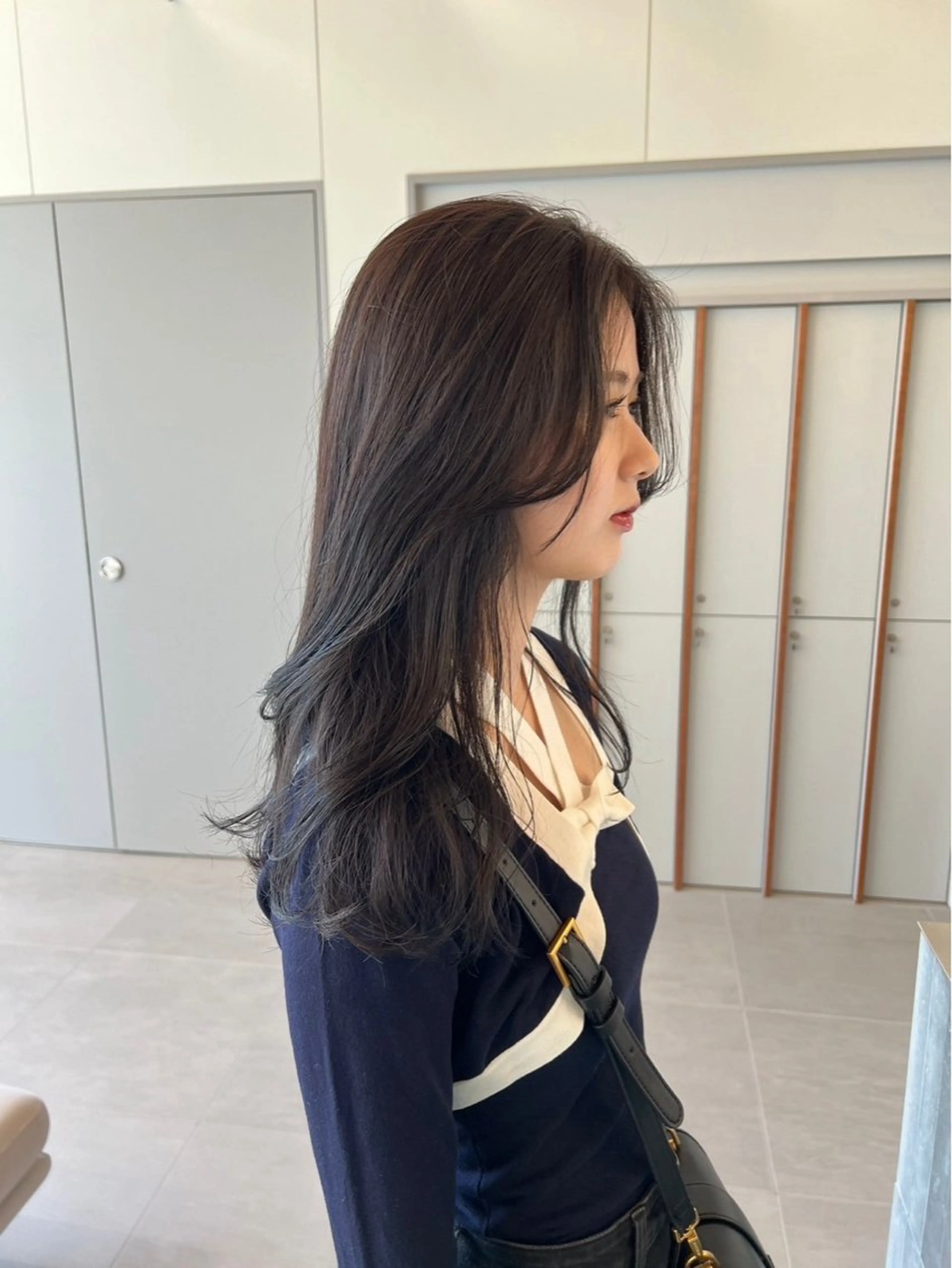 ロング カラー ダークグレー ダークグレージュ グレージュ くすみカラー/海外 レイヤー/ ローレンのヘアスタイル