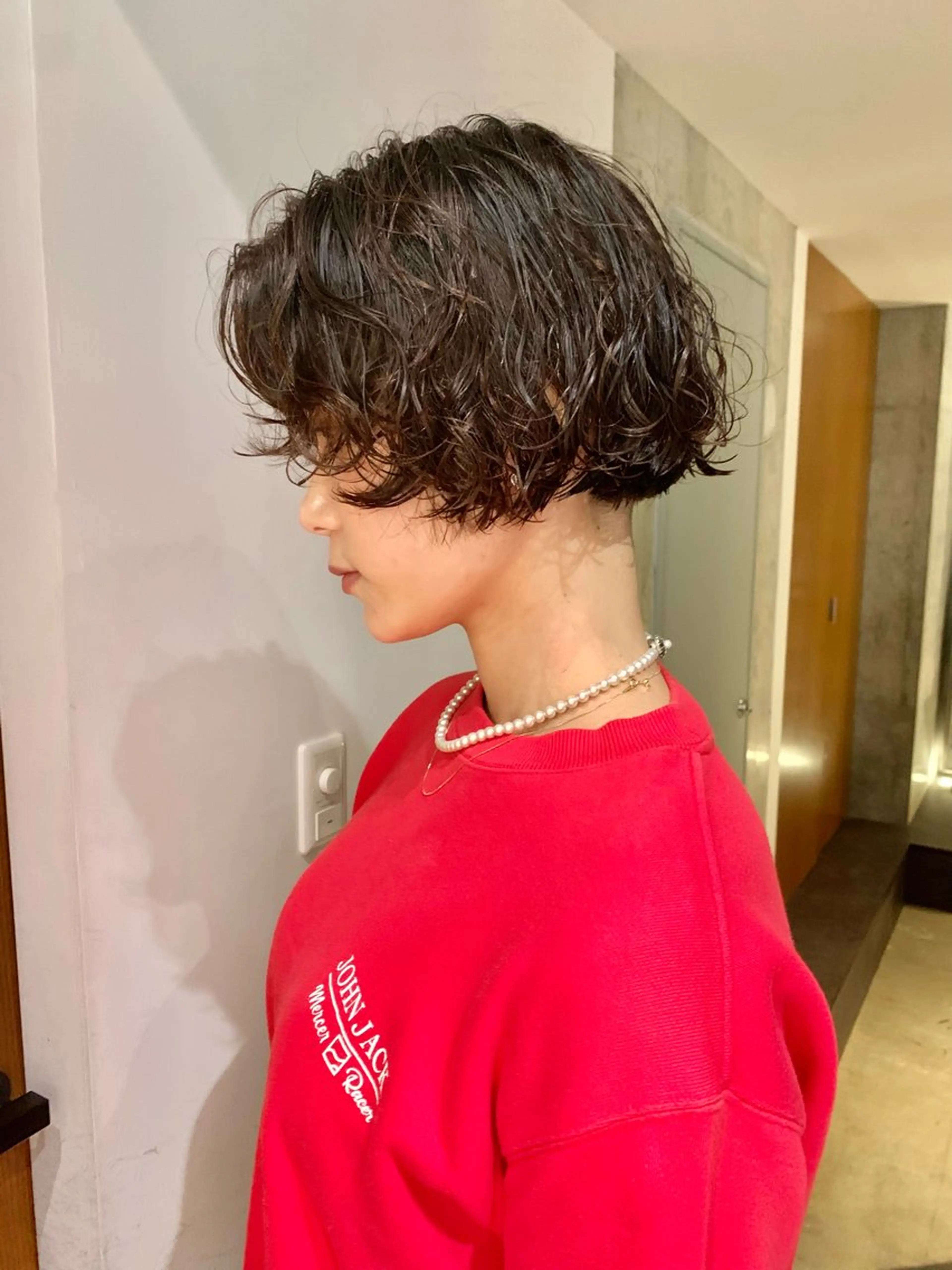 セミロング パーマ カット パーマ パーマ　レイヤー 艶カラー/横山大樹のヘアスタイル