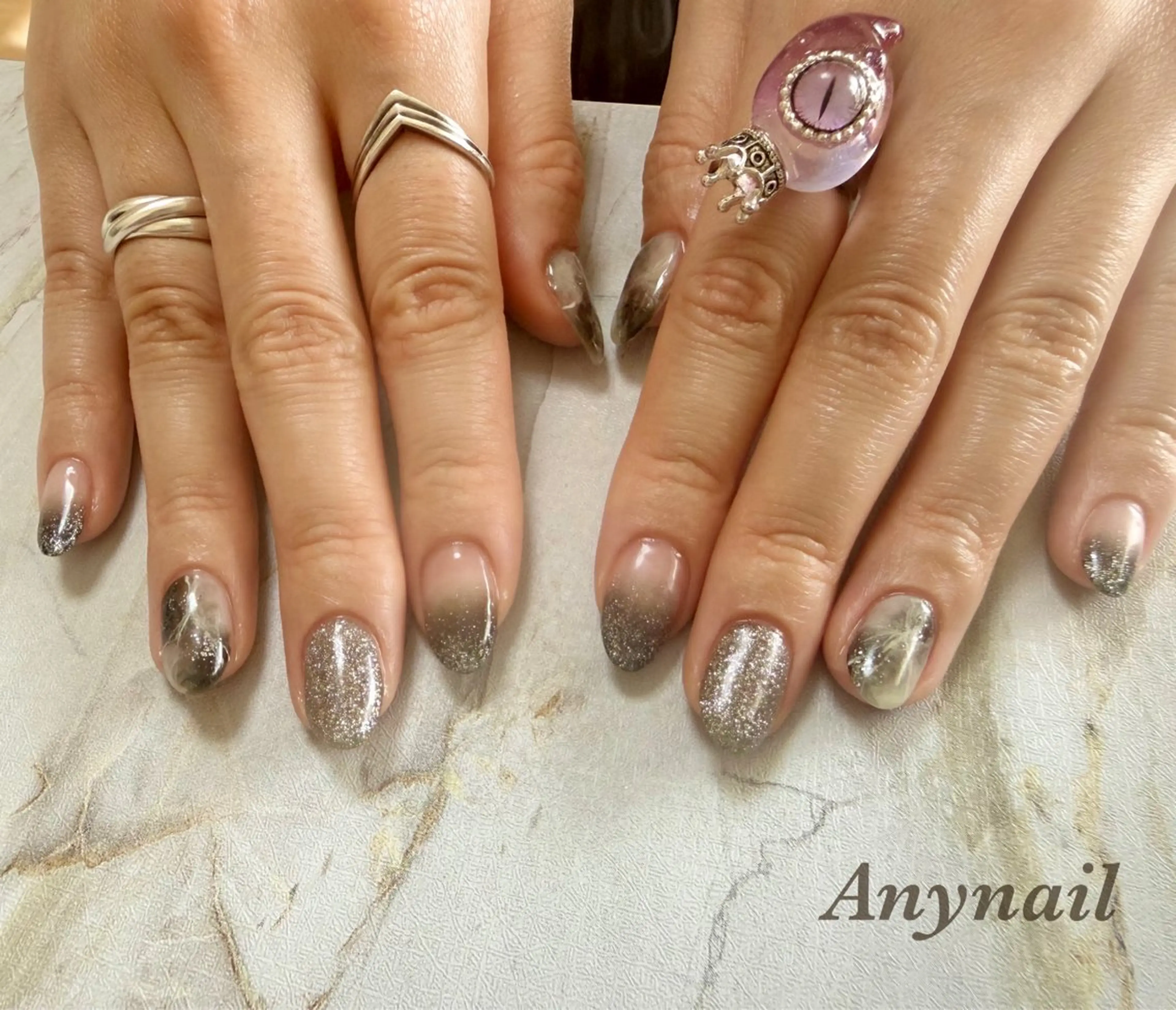 ネイル ブルー グラデーション 大理石ネイル(マーブル) ハンドネイル 岩澤 恵子のネイルデザイン