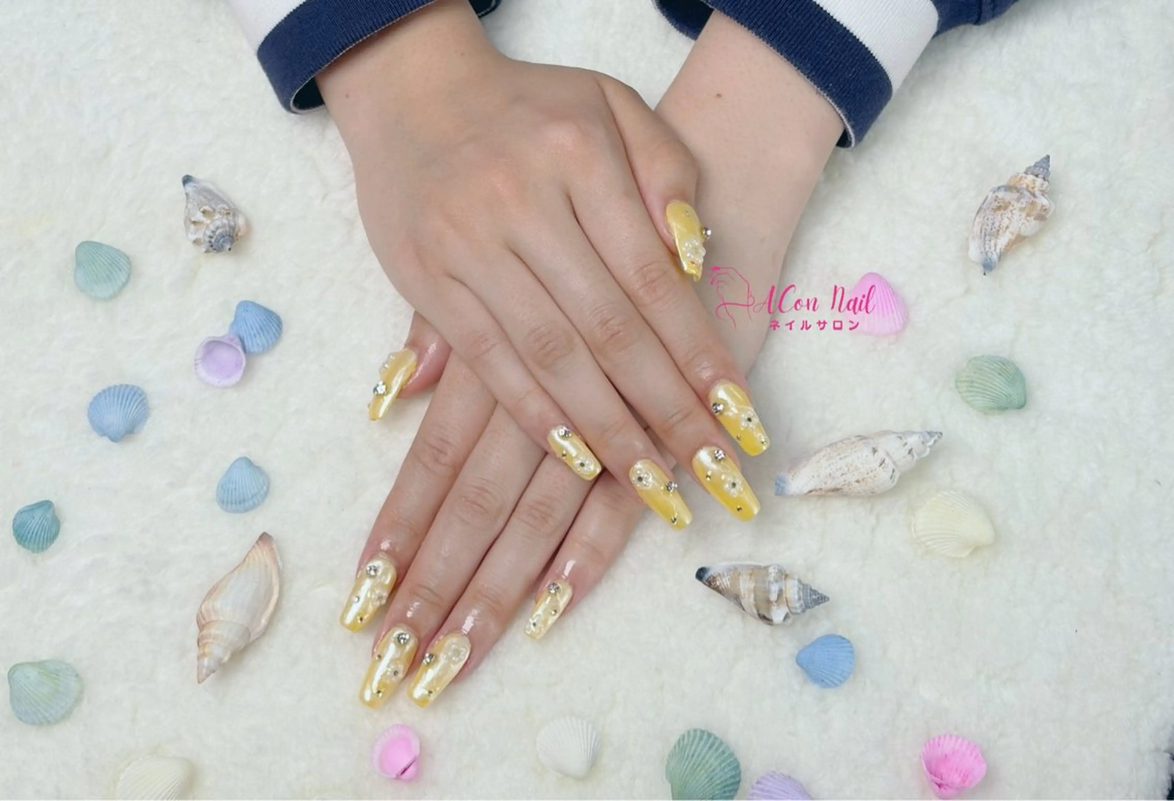 ネイル 桜ネイル 長さ出し フラワーネイル フレンチネイル ジェルネイル ハンドネイル ACon NailSalonのネイルデザイン