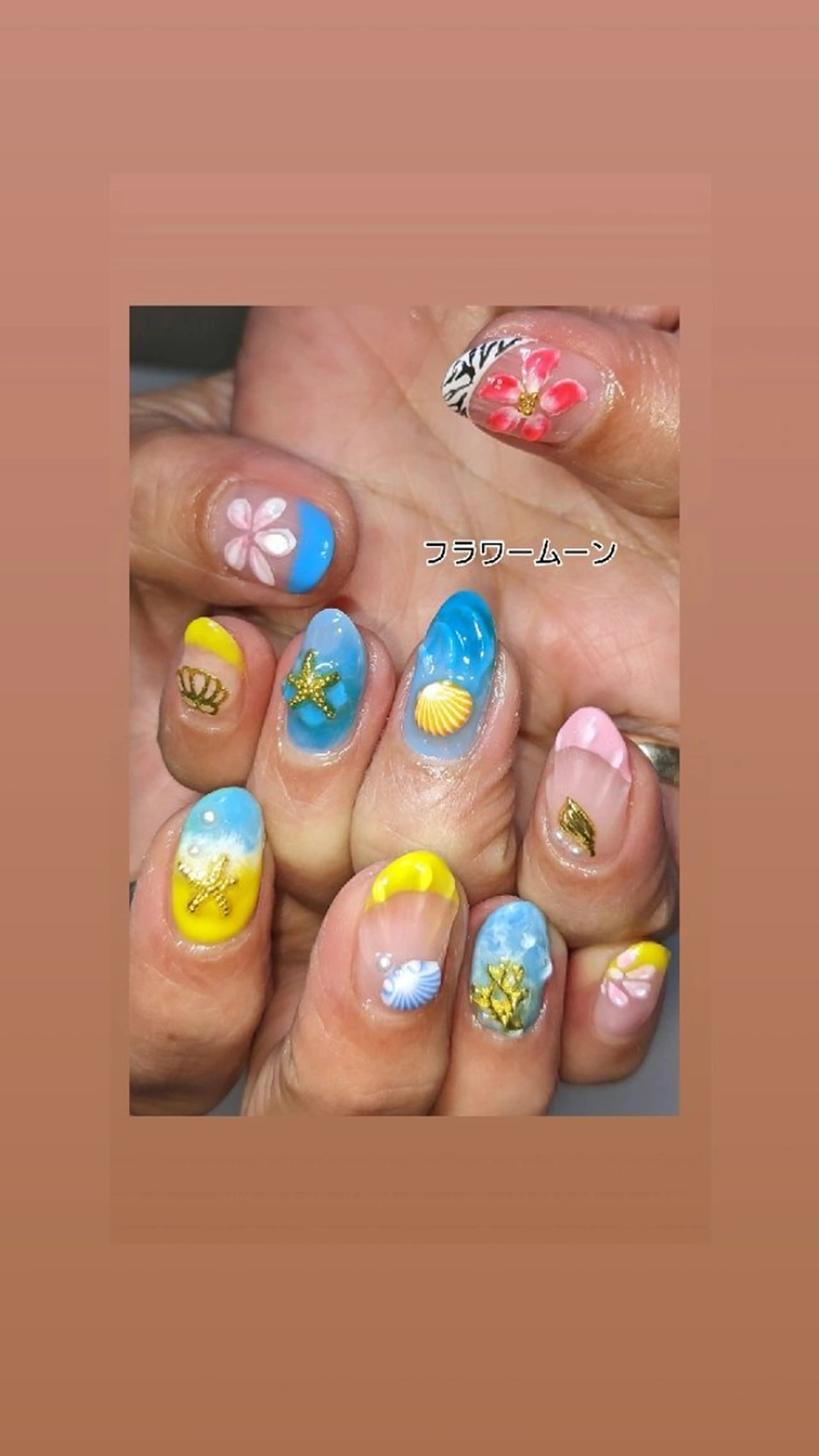 ネイル フラワーネイル ハンドネイル ハンドケア フラワー ムーンのネイルデザイン
