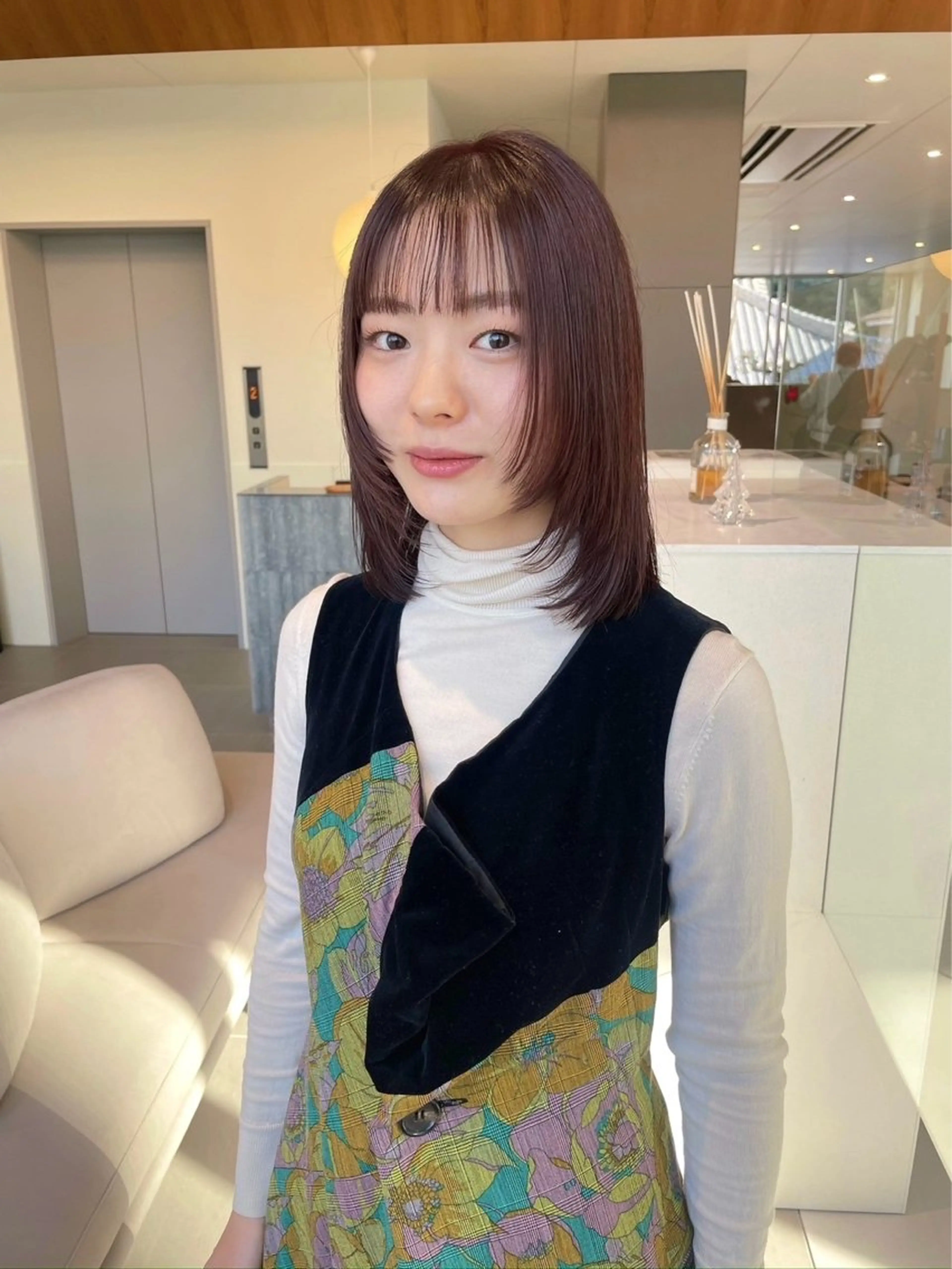 ミディアム カット ヘアカラー トリートメント レイヤーカット/暖色 カラー/mao🎀のヘアスタイル