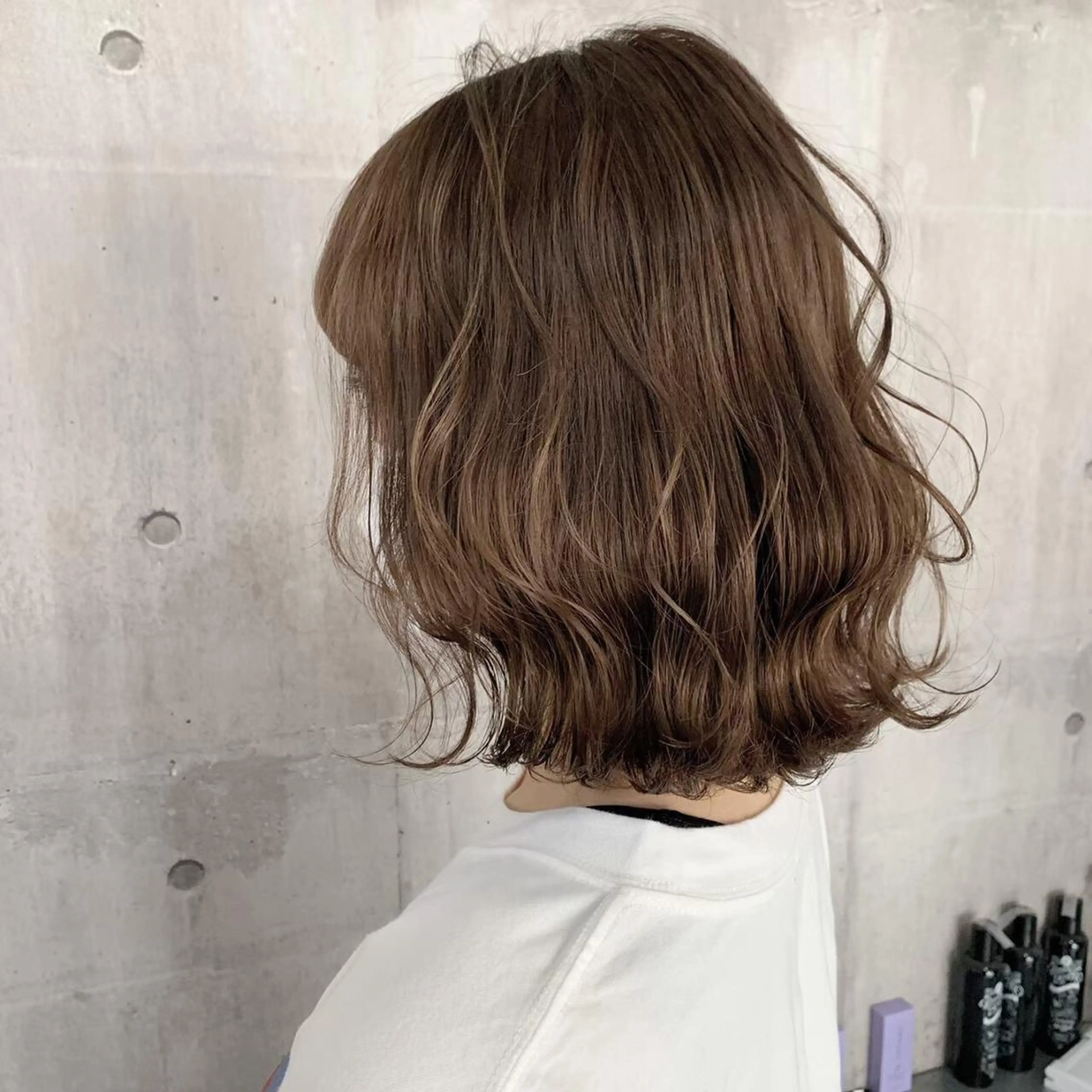 ミディアム カラー ヘアアレンジ キッズ アディクシーカラー バレイヤージュ ミストバング ベージュカラー 黒髪 髪質改善ケアカラー Eir梅田/中村のヘアスタイル