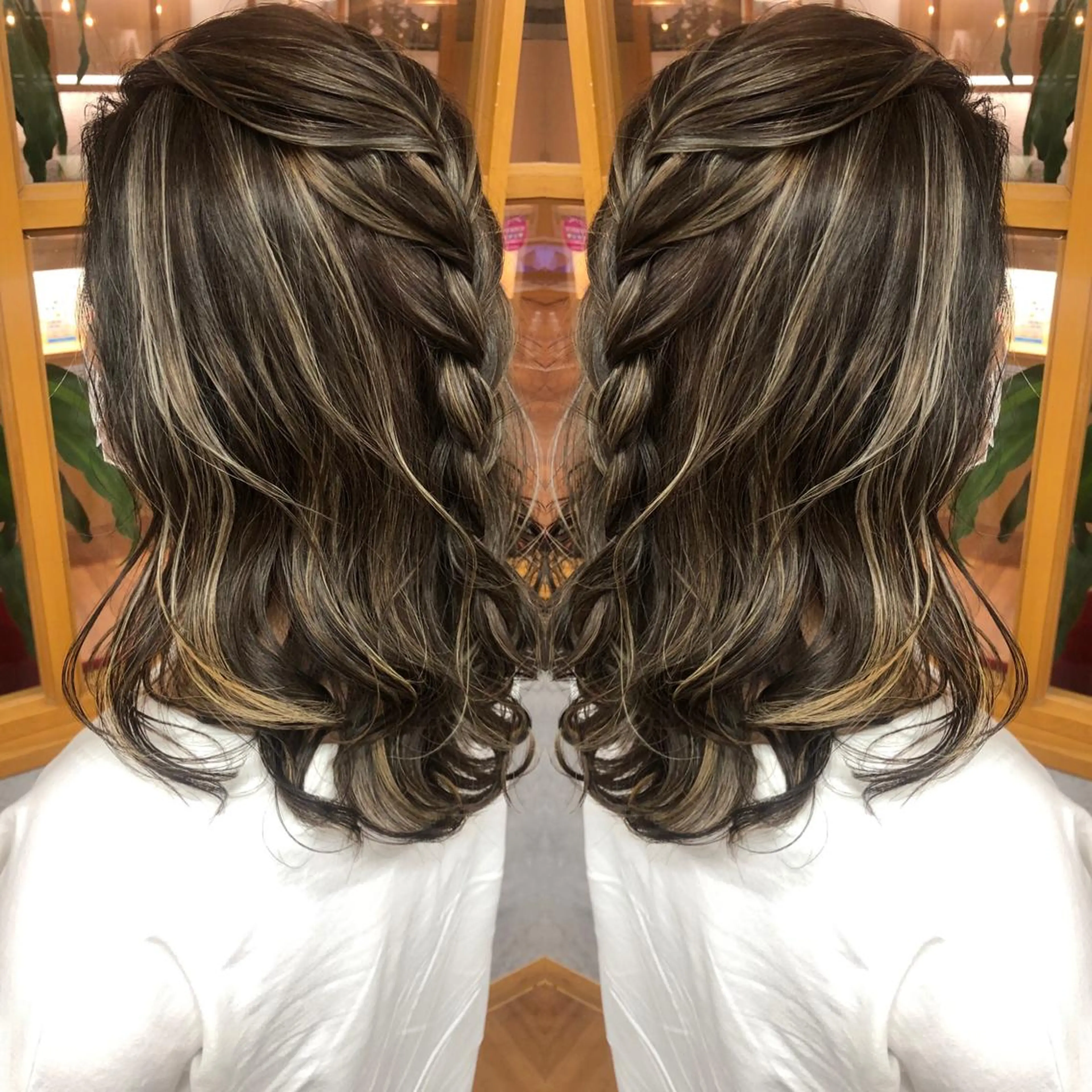 セミロング カラー ハイライトカラー ハイライト ヘアカラー 橋本 昇平のヘアスタイル