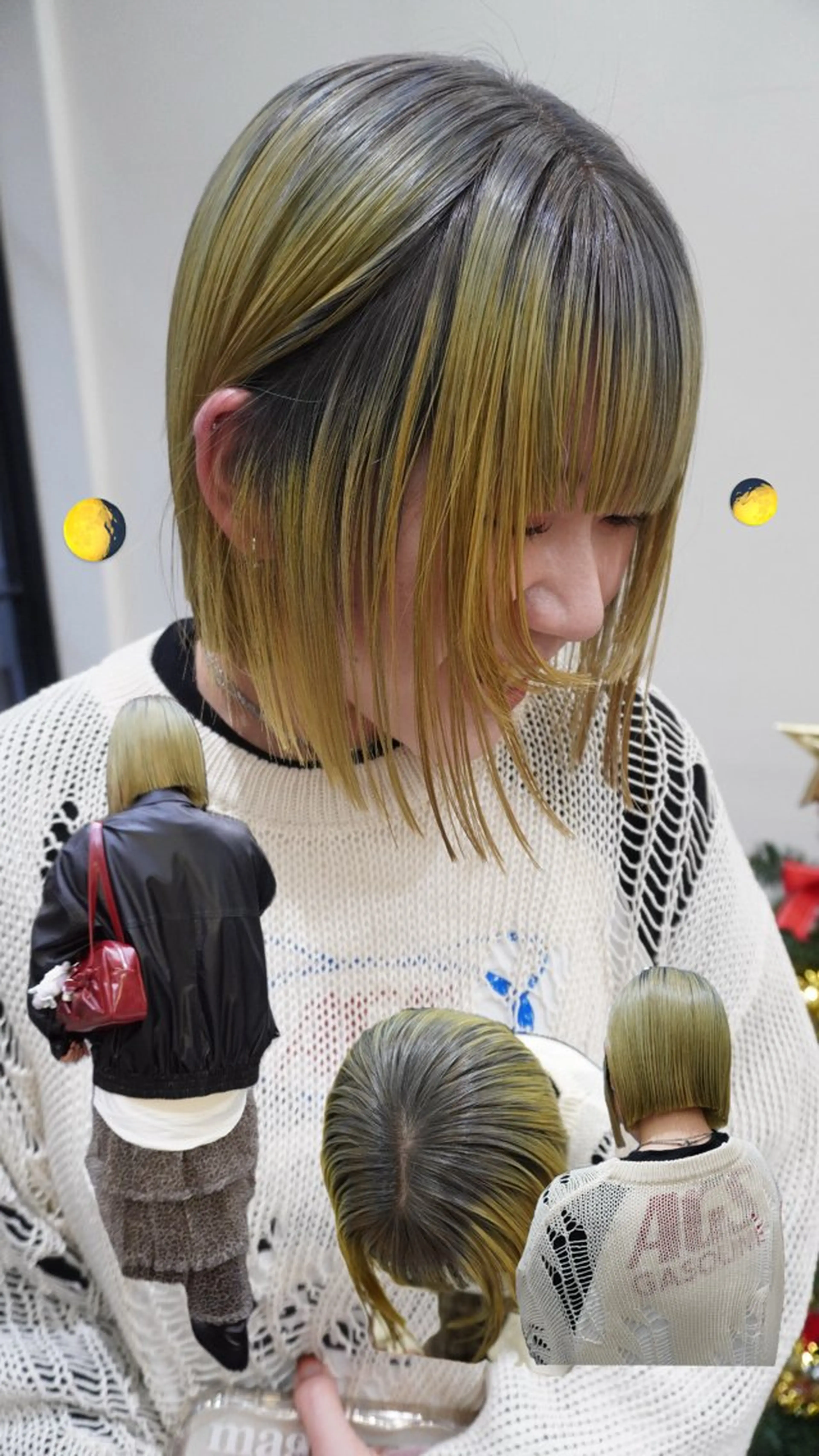 ショート カラー パーマ ヘアアレンジ デザインカラー/ボブ ブリーチカラー/ユリのヘアスタイル