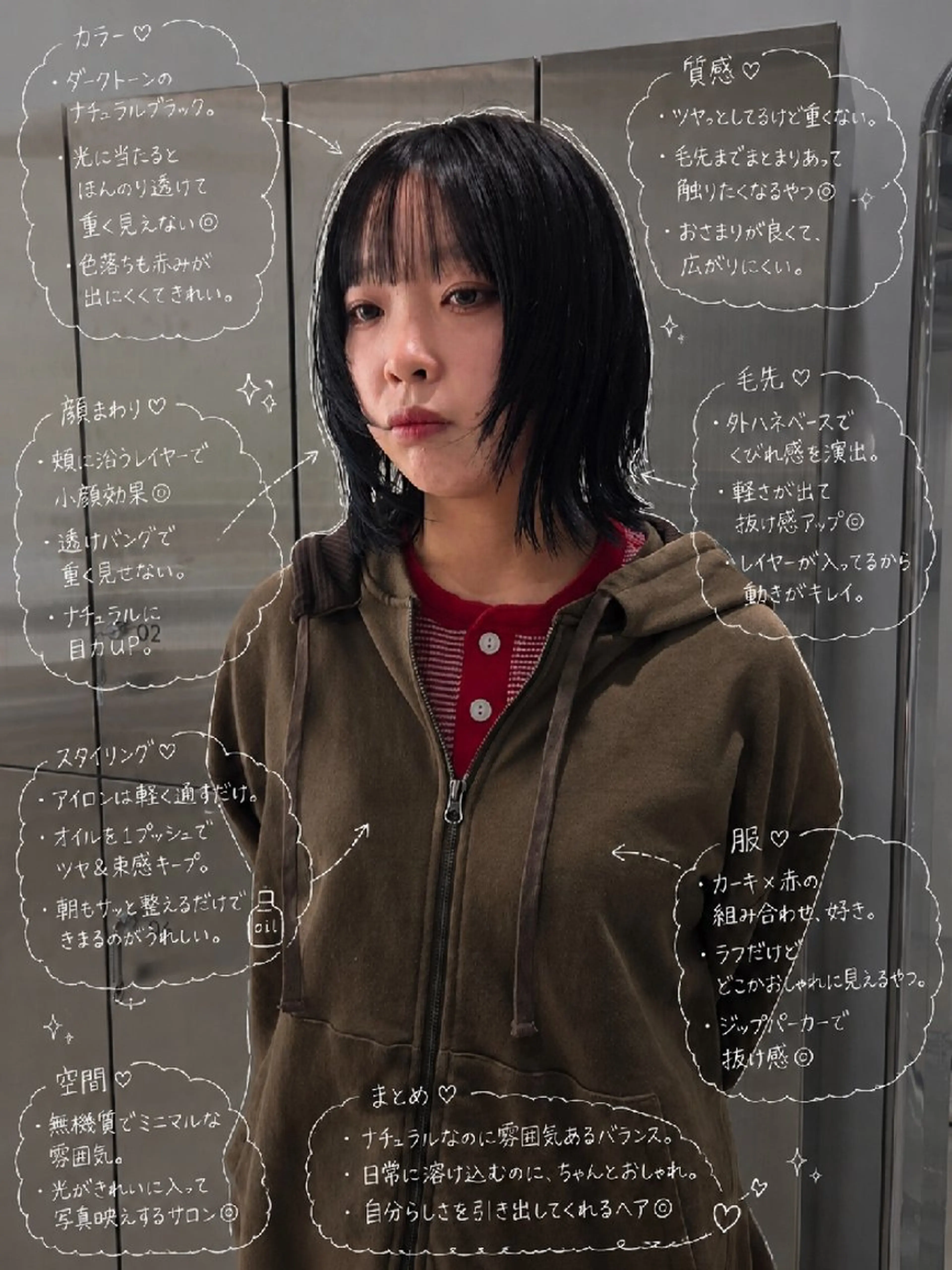 カラー セミロング 黒髪 透明感カラー ナチュラルブラック くびれヘア 顔まわりレイヤー カット YOKUTO/本日️ ️⭕️インナーカラーのヘアスタイル