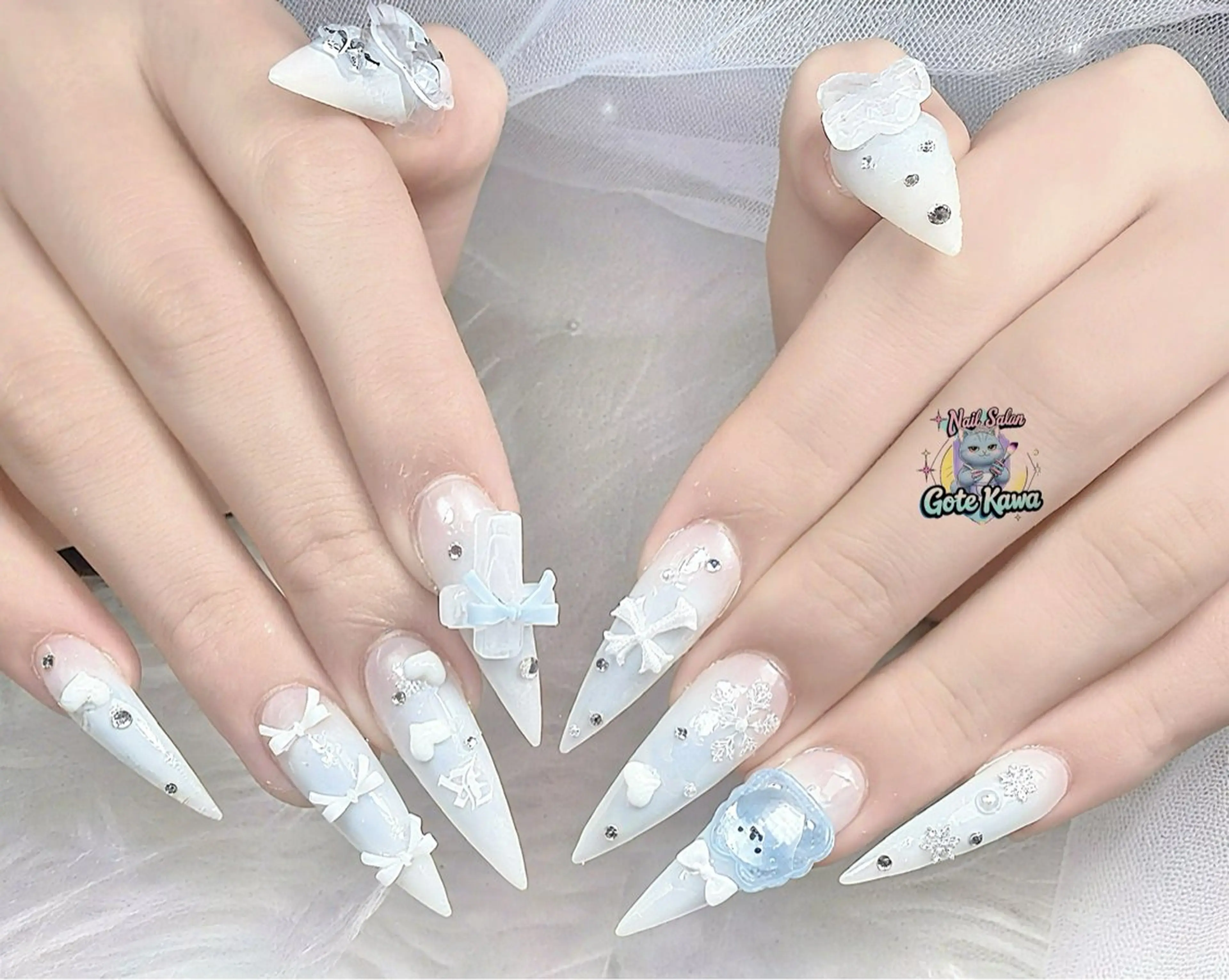 ネイル チークネイル リボン ハンドネイル ハンドケア Gote Kawa nail salonのネイルデザイン