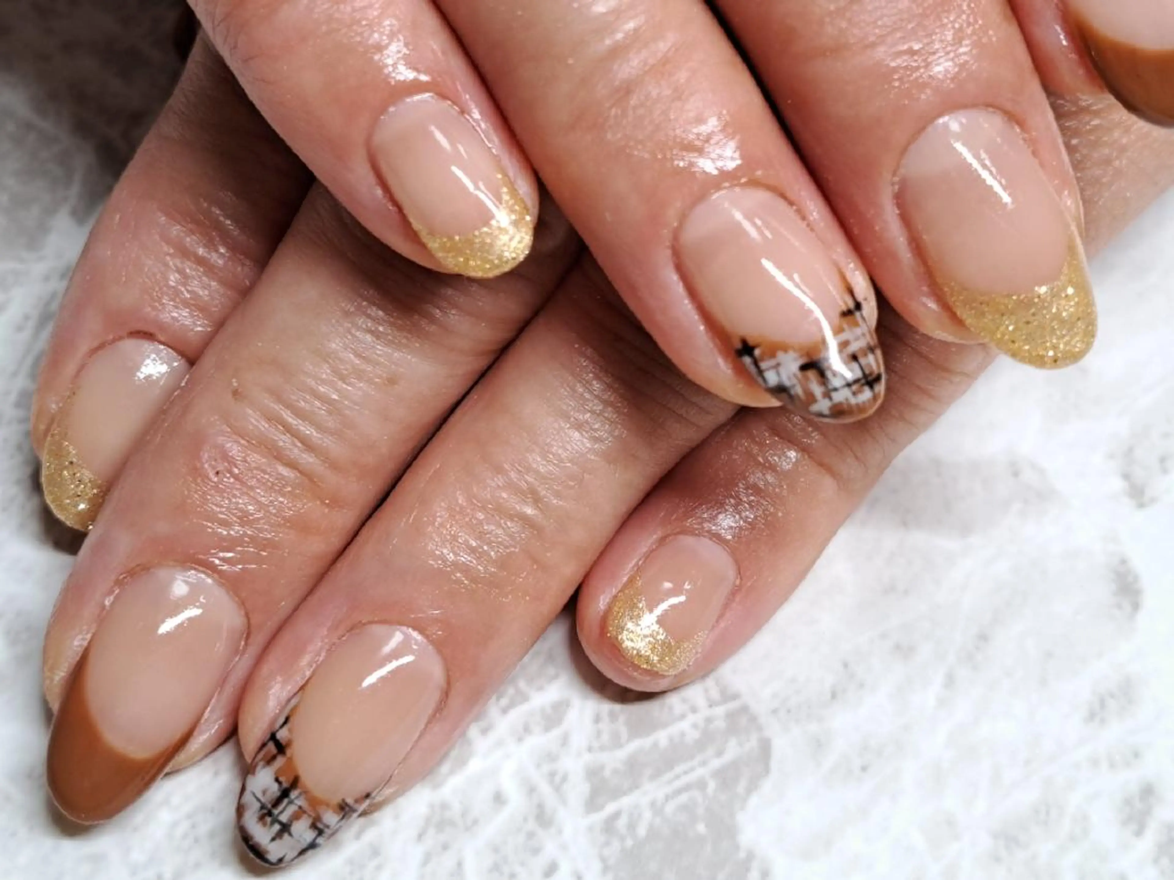 ネイル フレンチネイル ツイードネイル Lupinus所属・Lupinus ルピナスのネイルデザイン