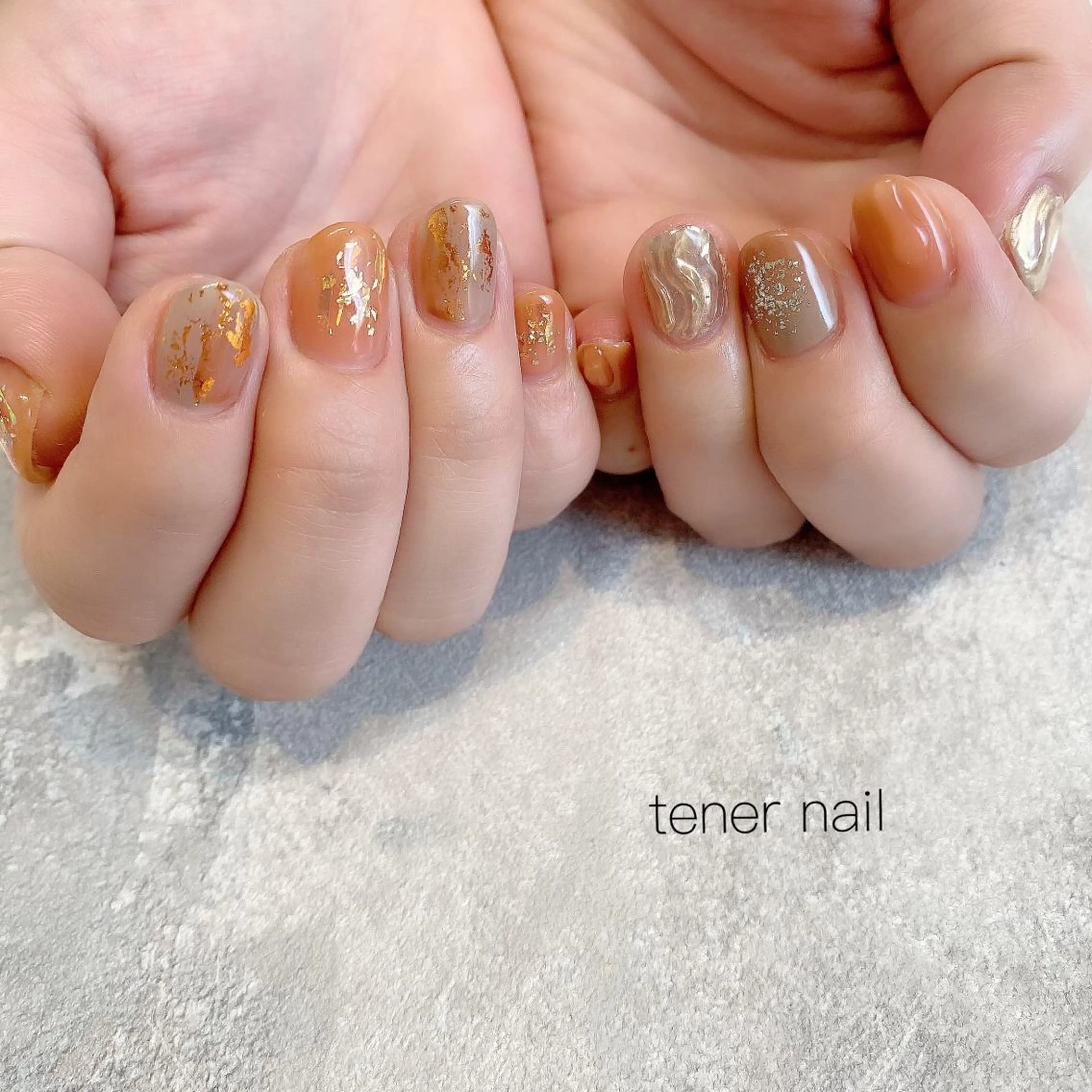 ネイル ブラウン オレンジ テネルネイル tener nailのネイルデザイン