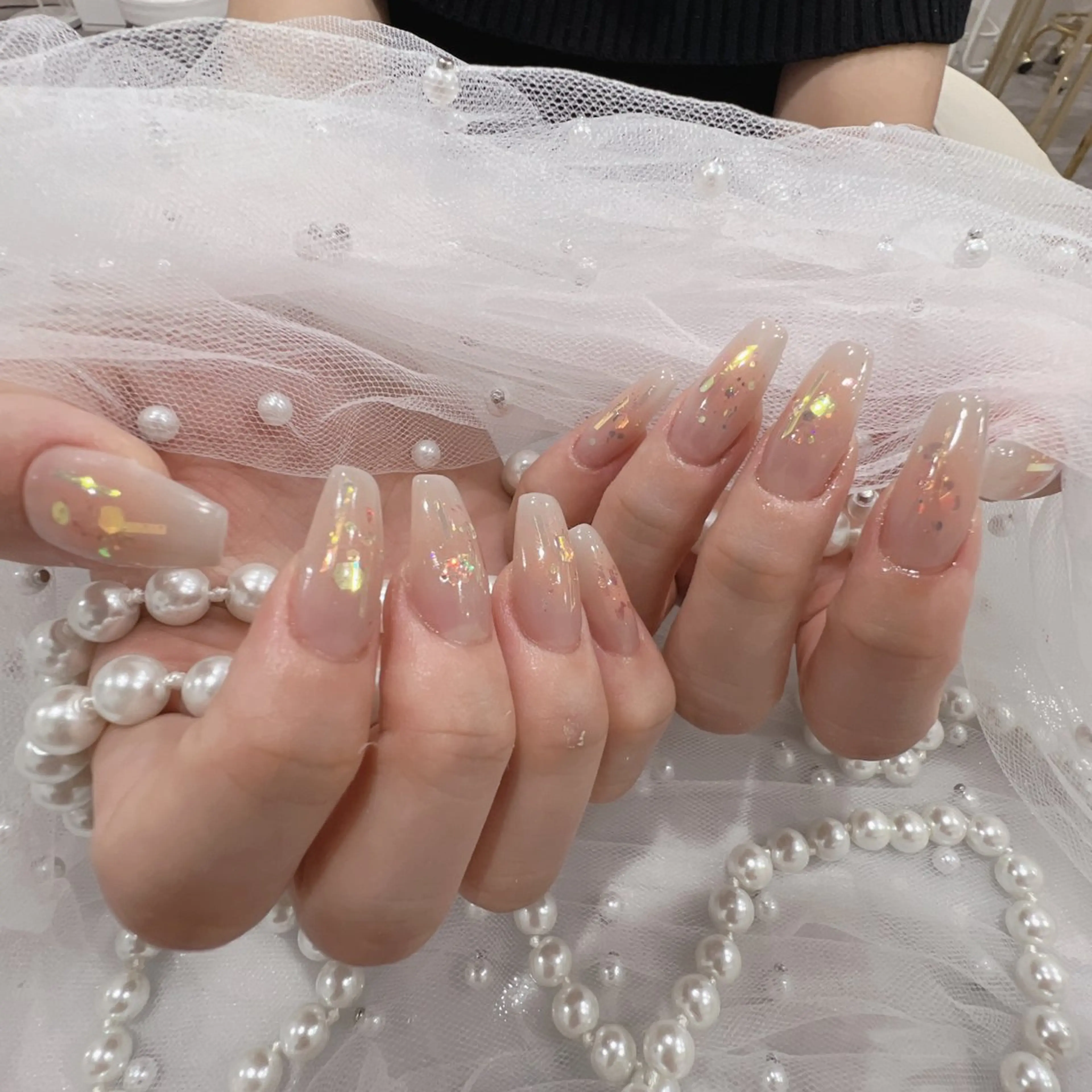 ネイル アートネイル フラッシュネイル フレンチネイル ジェルネイル ガラスフレンチ You&Me Yukiのネイルデザイン