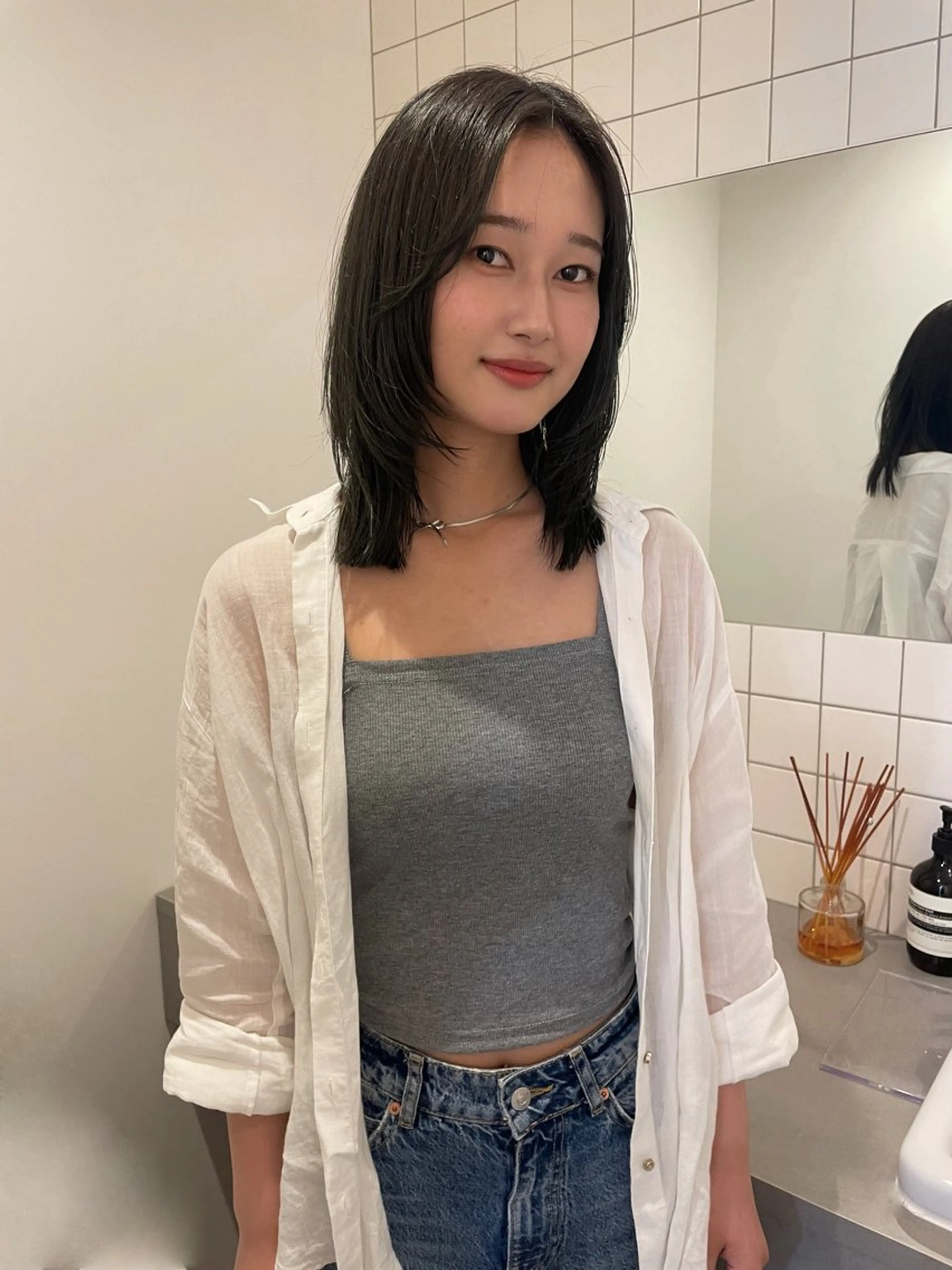 セミロング 顔周りカット レイヤーカット ボブカットモデル/パ ーマ/harunaのヘアスタイル