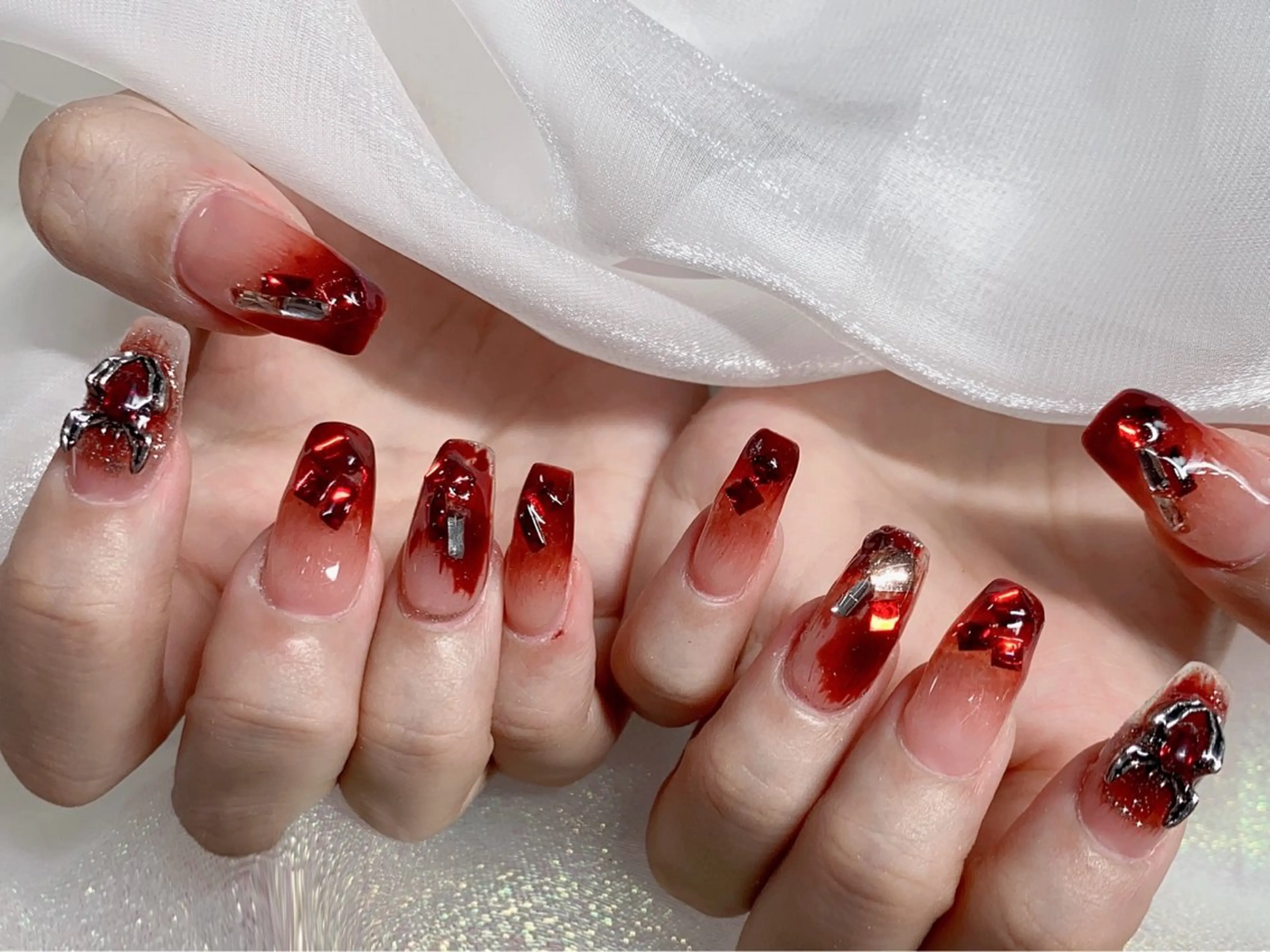 ネイル 長さ出し ジェルネイル キラキラネイル 大理石ネイル(マーブル) ニュアンスネイル Morpho nailのネイルデザイン