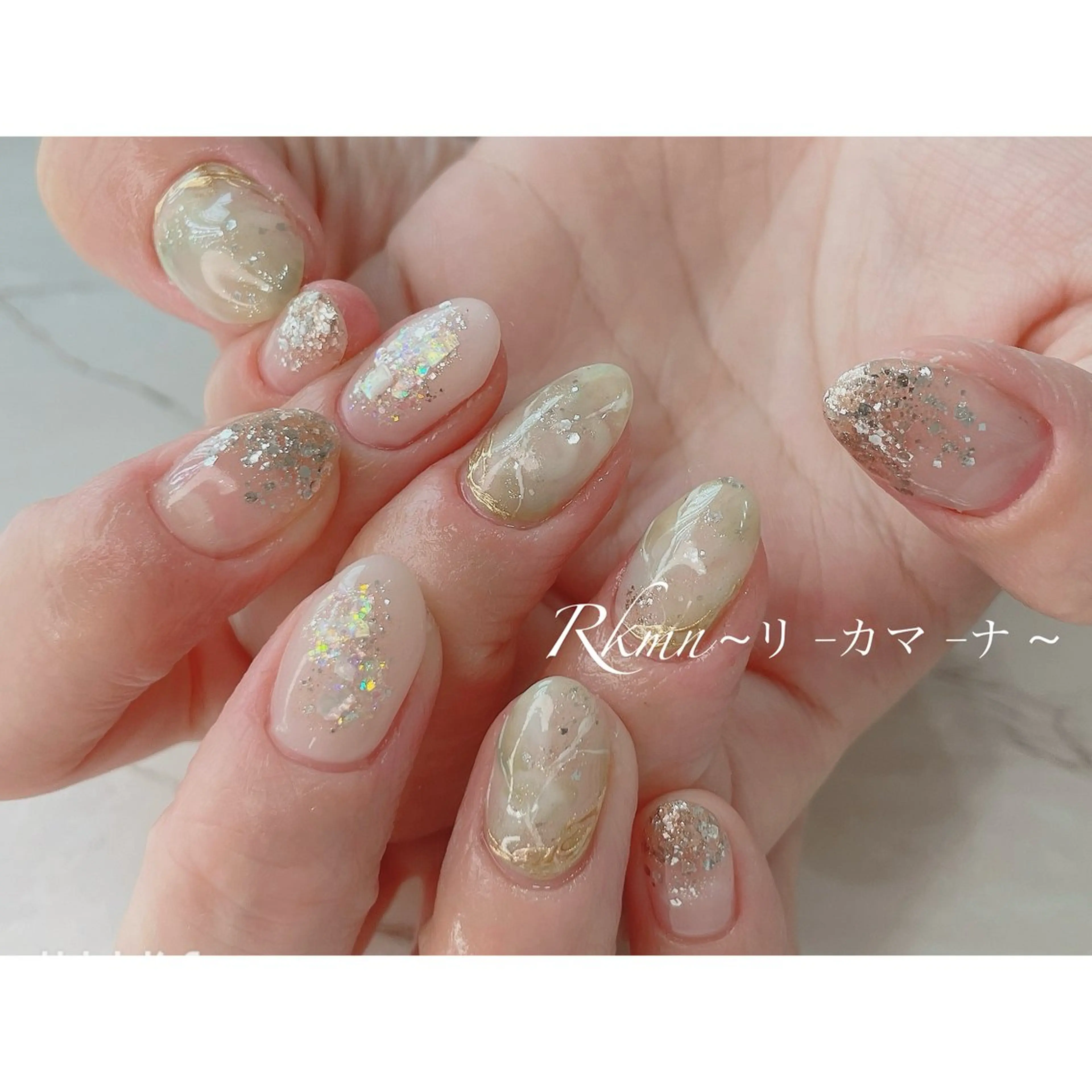ネイル アートネイル ラメ(グリッター) ラメグラデーション 大理石ネイル(マーブル) ニュアンスネイル ハンドネイル フットネイル ハンドケア Rkmn ~リ-カマ-ナ~のネイルデザイン