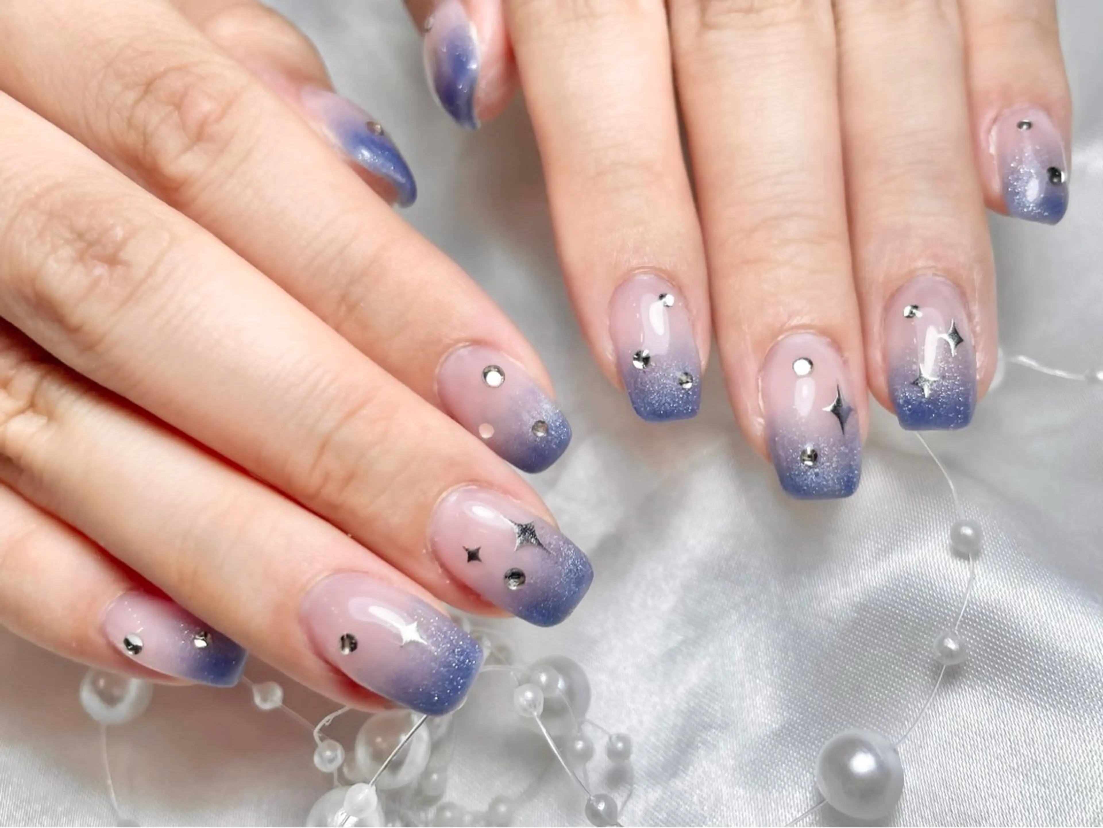 ネイル ブルー ジェルネイル マグネットネイル パラジェル ワンホンネイル ハンドネイル ゆりか ジョアアンジェ福島のネイルデザイン