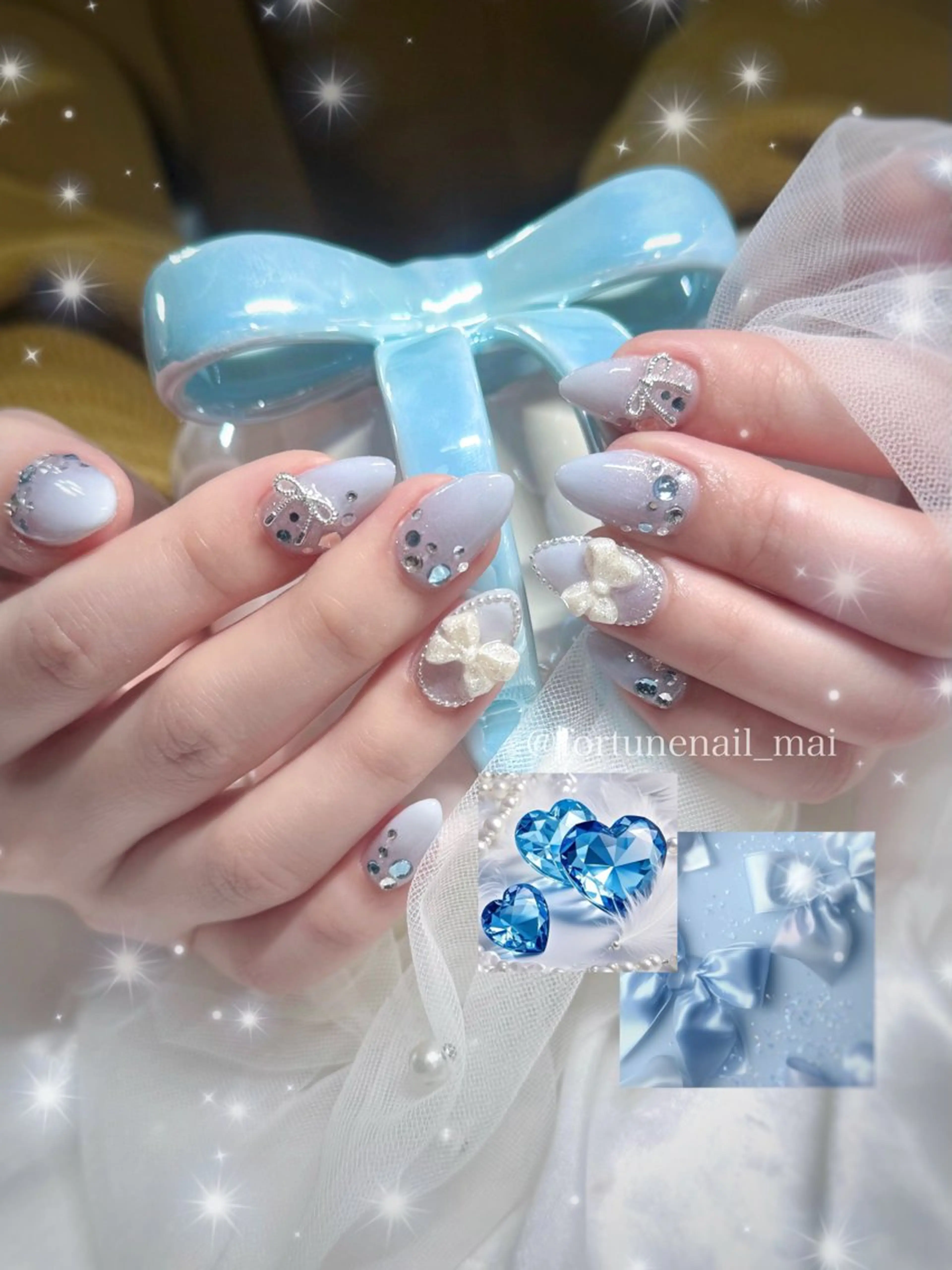 ネイル 水色 ハンドネイル 🎀Mai 🎀✩.*のネイルデザイン