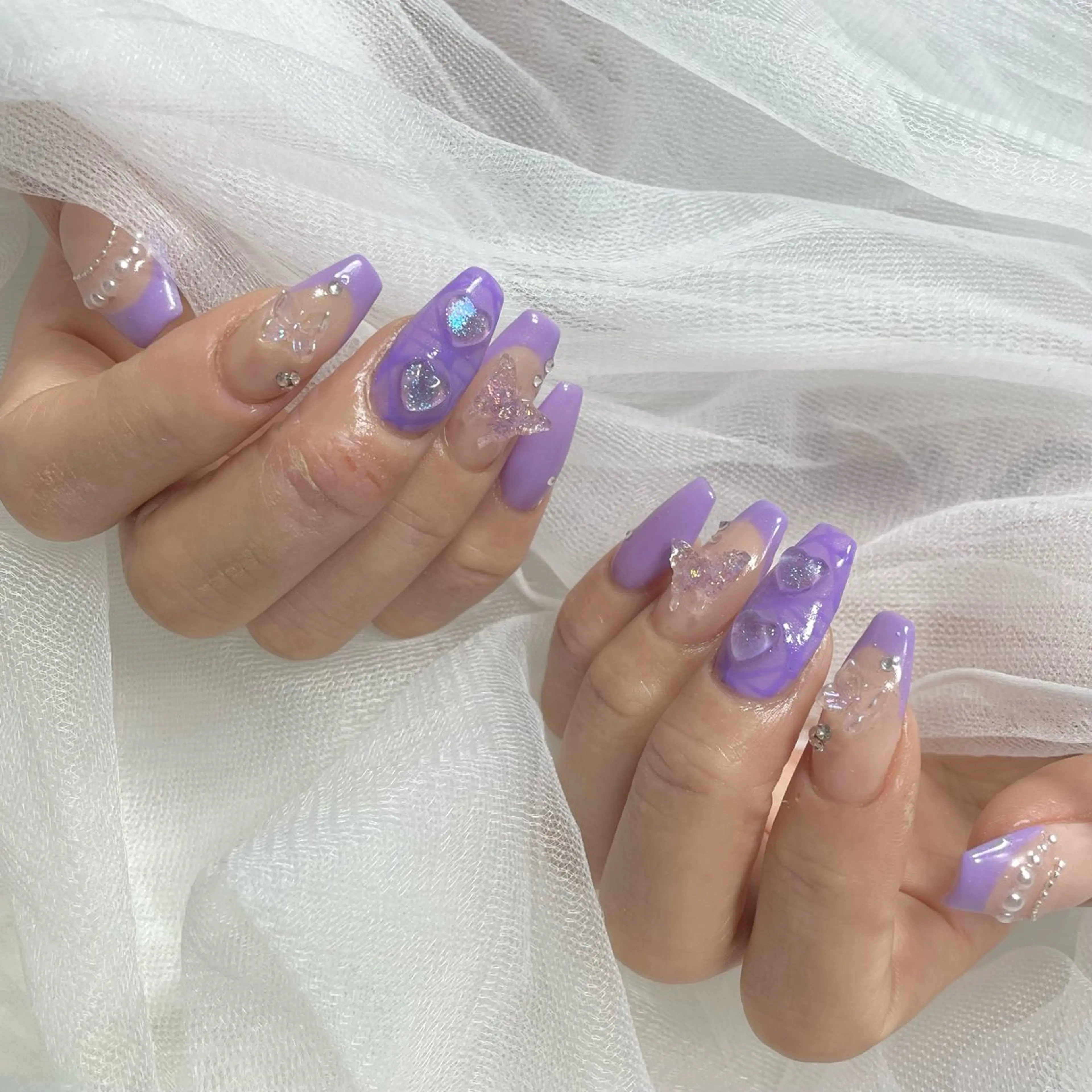 ネイル フレンチネイル ガーリー パープル ワンホンネイル h's dazz harukaのネイルデザイン