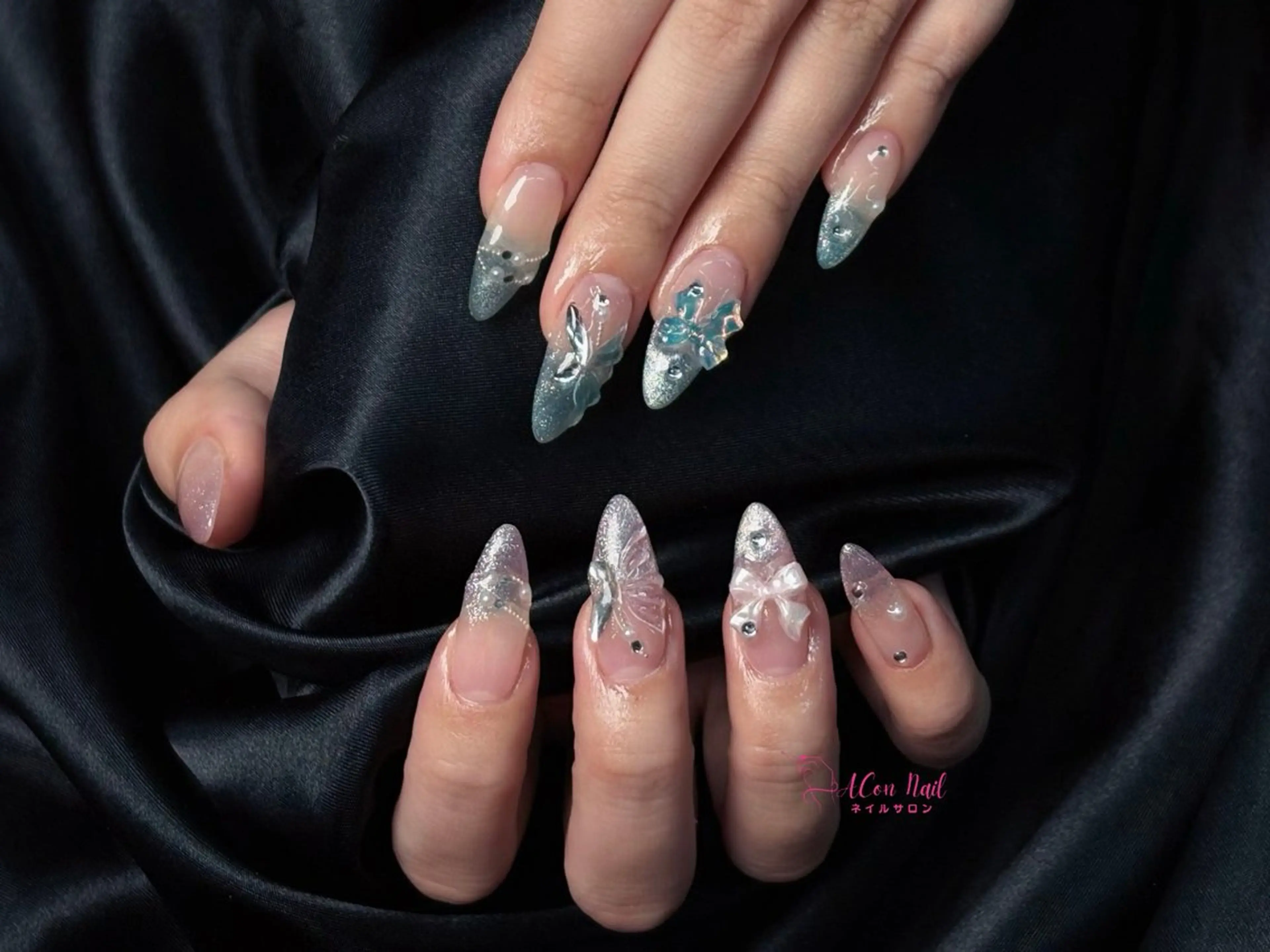 ネイル 桜ネイル 長さ出し フラワーネイル フレンチネイル ジェルネイル ハンドネイル ACon NailSalonのネイルデザイン