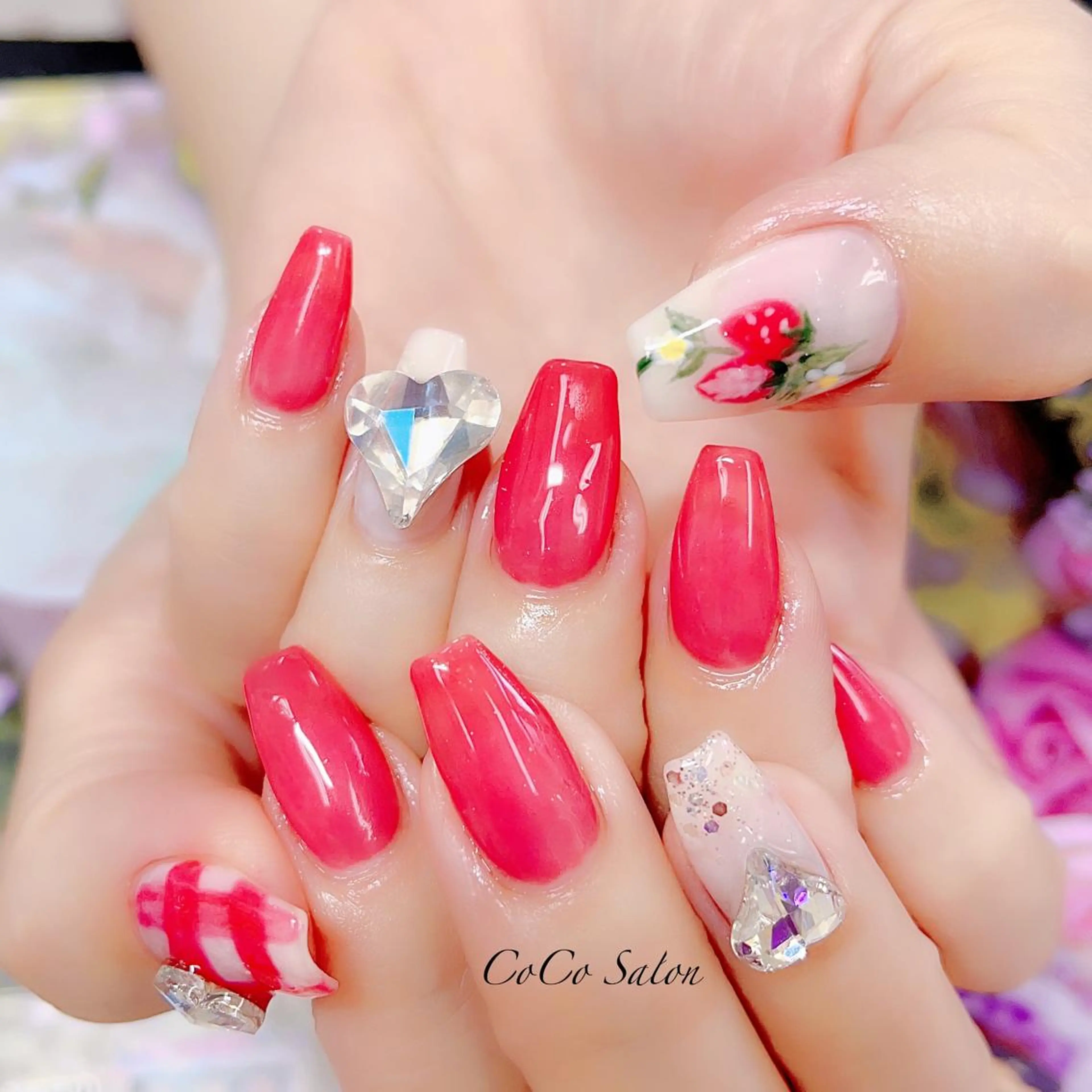 ネイル 長さ出し ジェルネイル ハート キラキラネイル オフィスネイル CoCoSalon ネイル/まつ毛予約のネイルデザイン