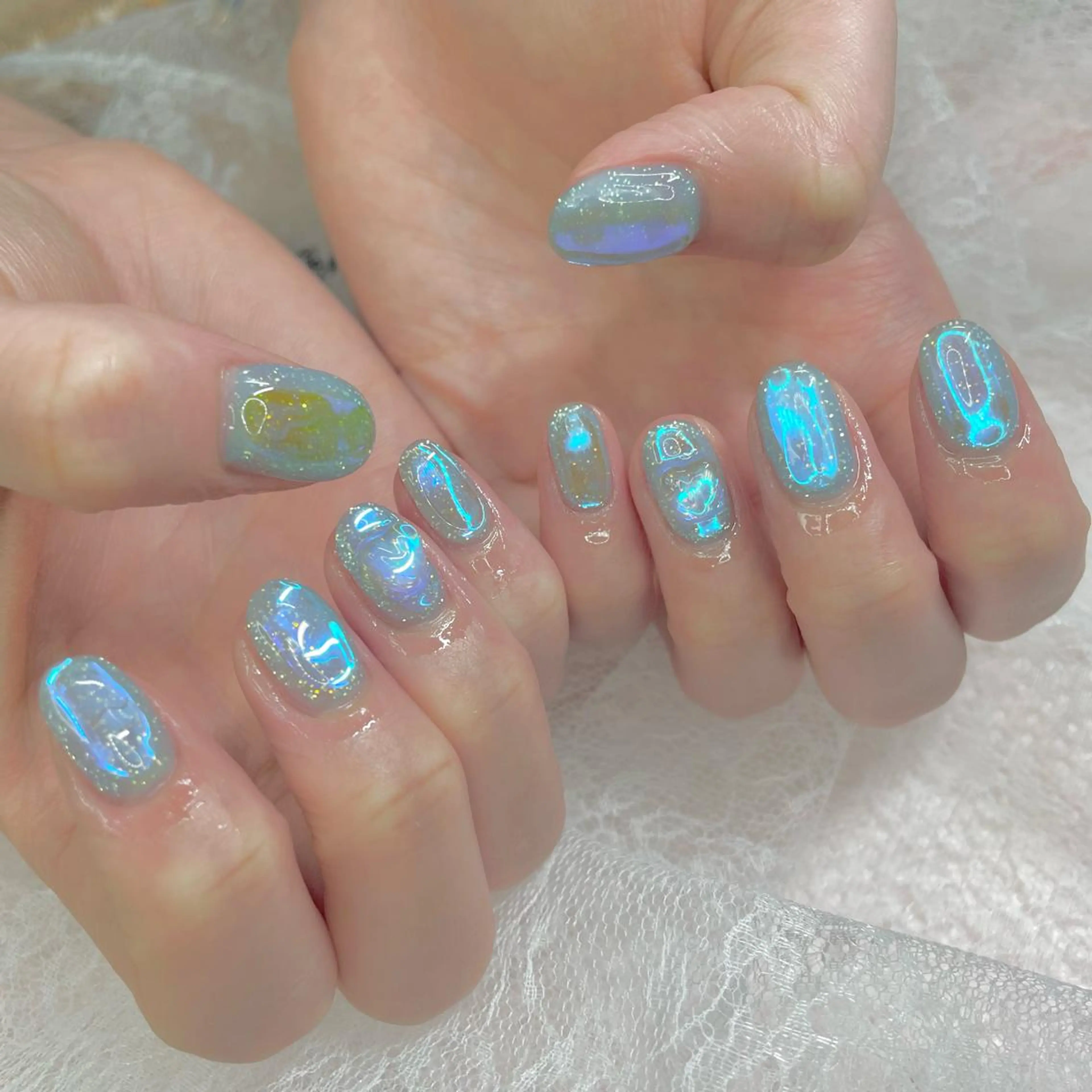 ネイル ジェルネイル ハート 氷ネイル・うるうるネイル J terrace Nailのネイルデザイン