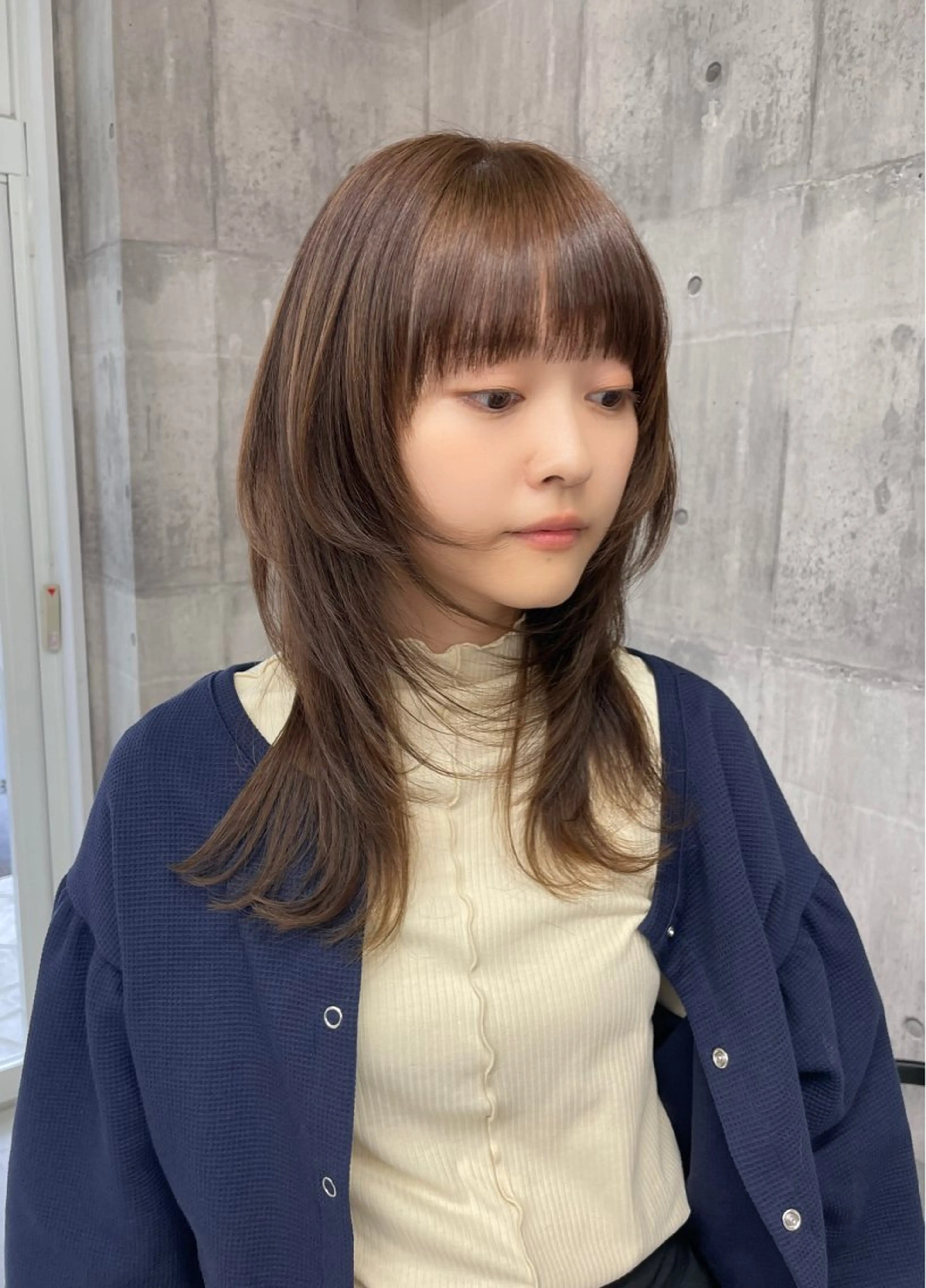 セミロング カラー ベージュカラー ブラウンカラー レイヤーカット ウルフカット 錦 茉李 @lm.mari03のヘアスタイル