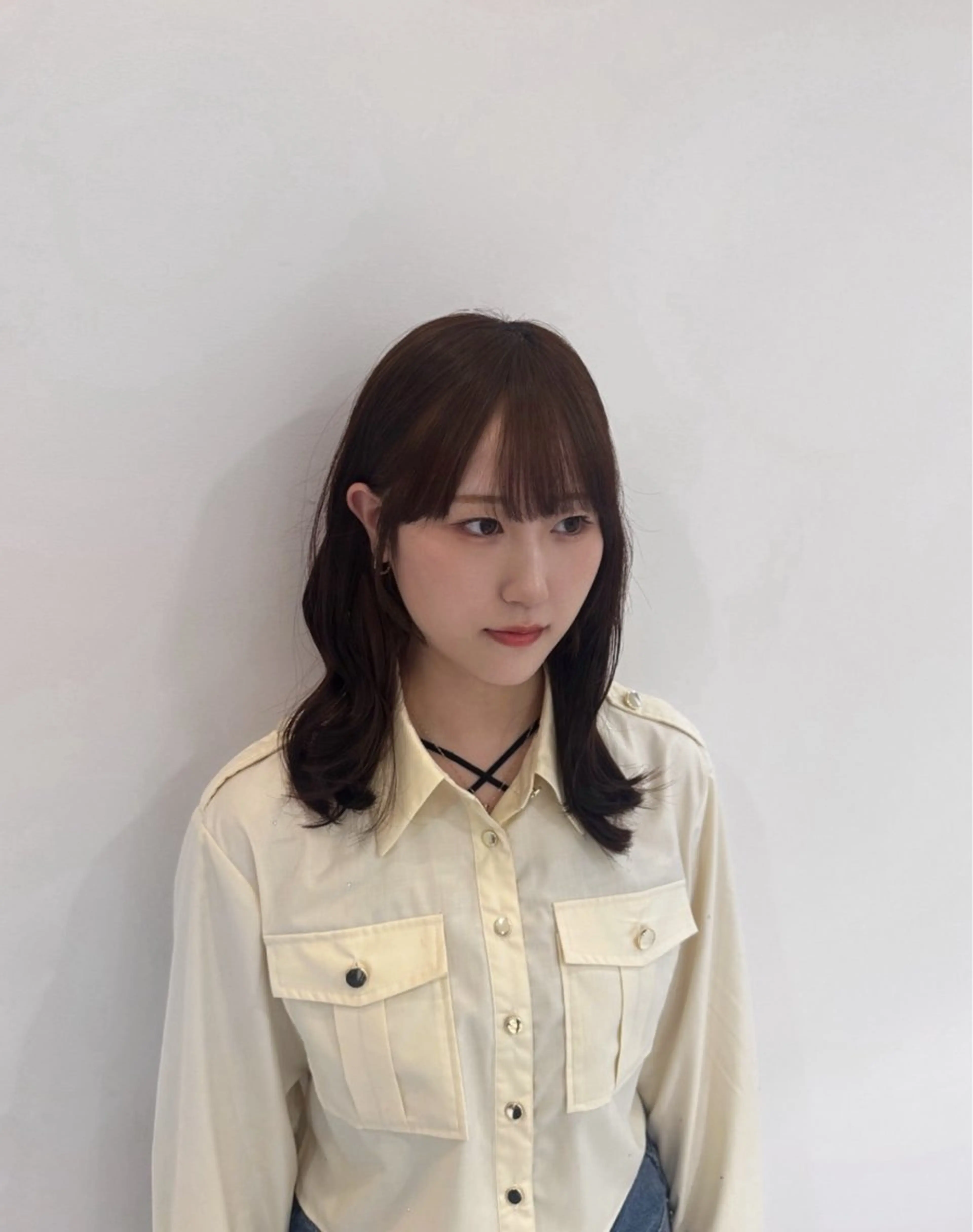 ミディアム 顔周りカット 髪質改善 韓国風ヘア レイヤーカット 縮毛矯正 ヘアカラー ★韓国トレンドカット ★むなかたももかのヘアスタイル