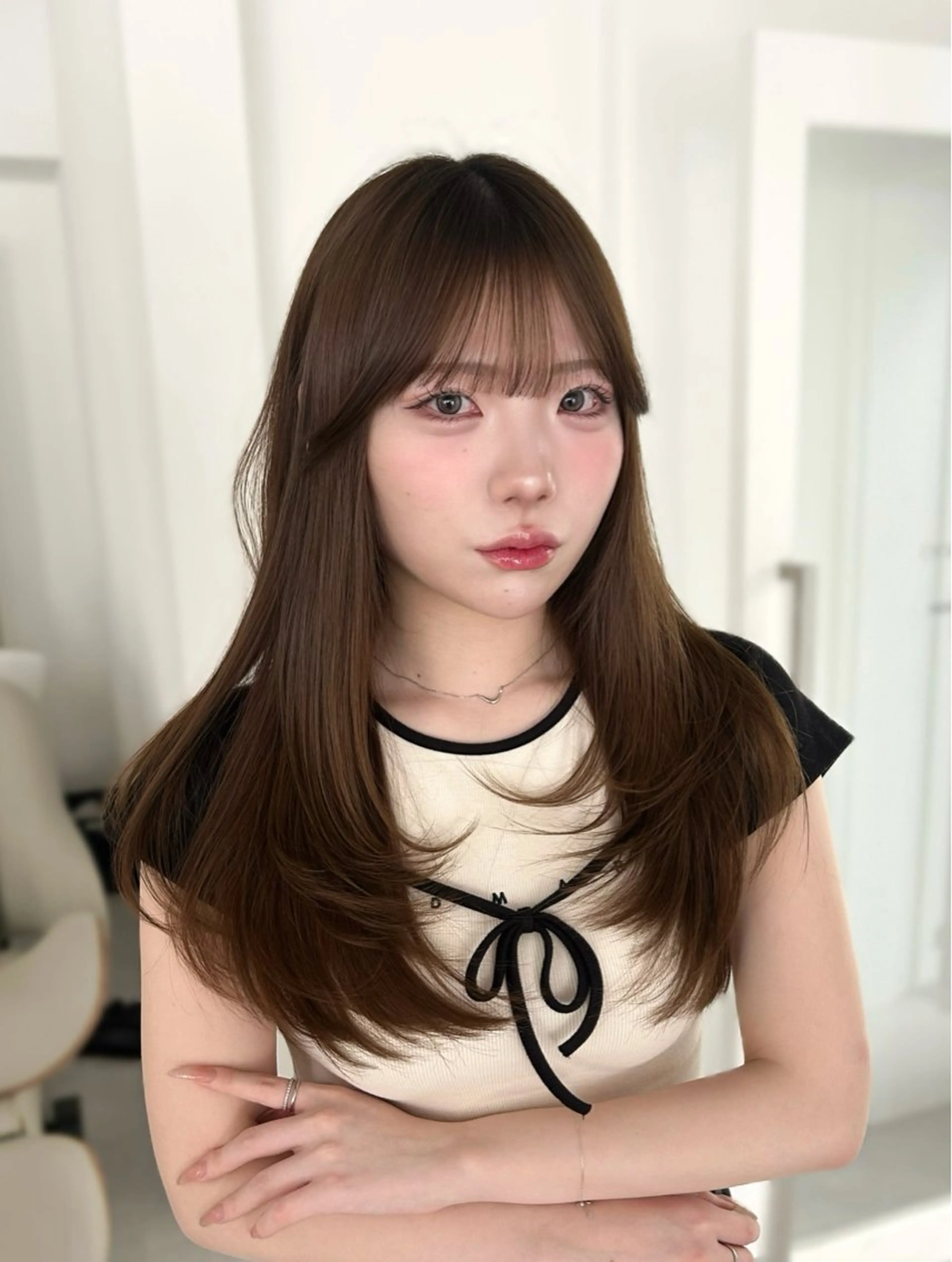 ロング 韓国風ヘア レイヤーカット カット ヘアカラー トリートメント 韓国ヘア/顔周り ヘアセット/加藤優里のヘアスタイル