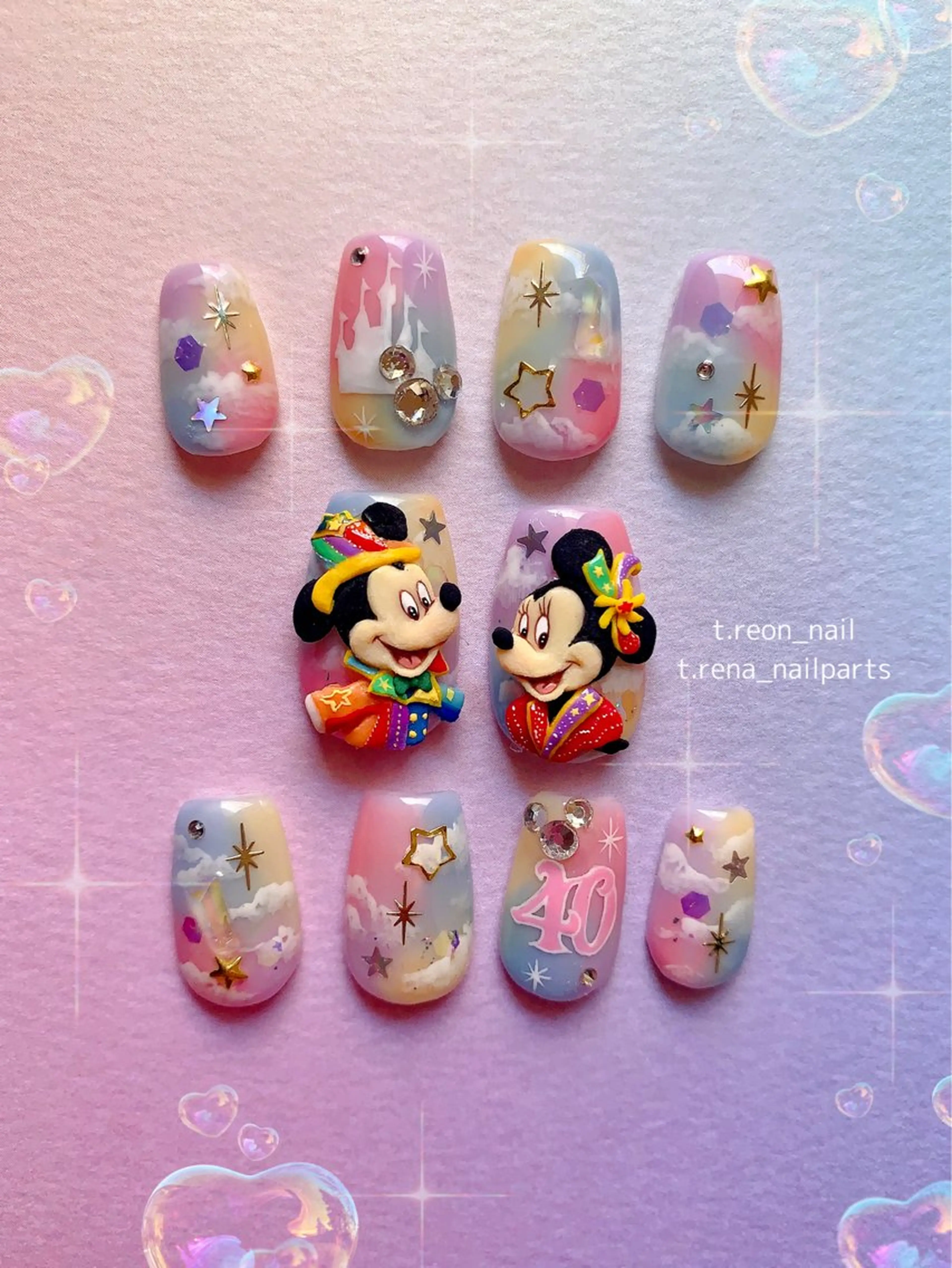 ネイル アートネイル グラデーション キラキラネイル 持ち込み ぷっくりネイル シェアサロンLei.g(レイジー)所属・3Dアートネイル💗 都築レナのネイルデザイン