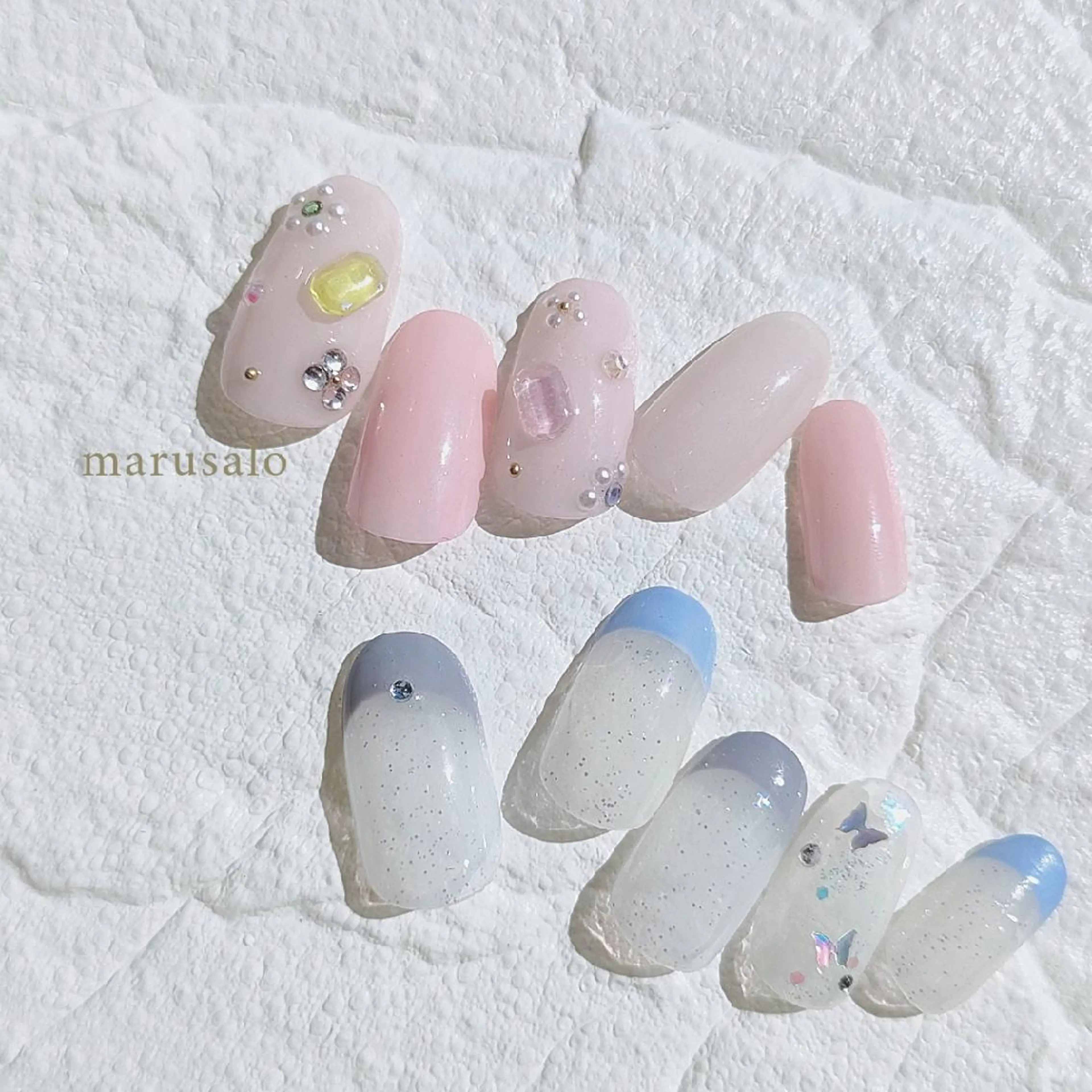 ネイル アートネイル フレンチネイル 韓国ネイル ラメ(グリッター) ニュアンスネイル marusalo nailのネイルデザイン