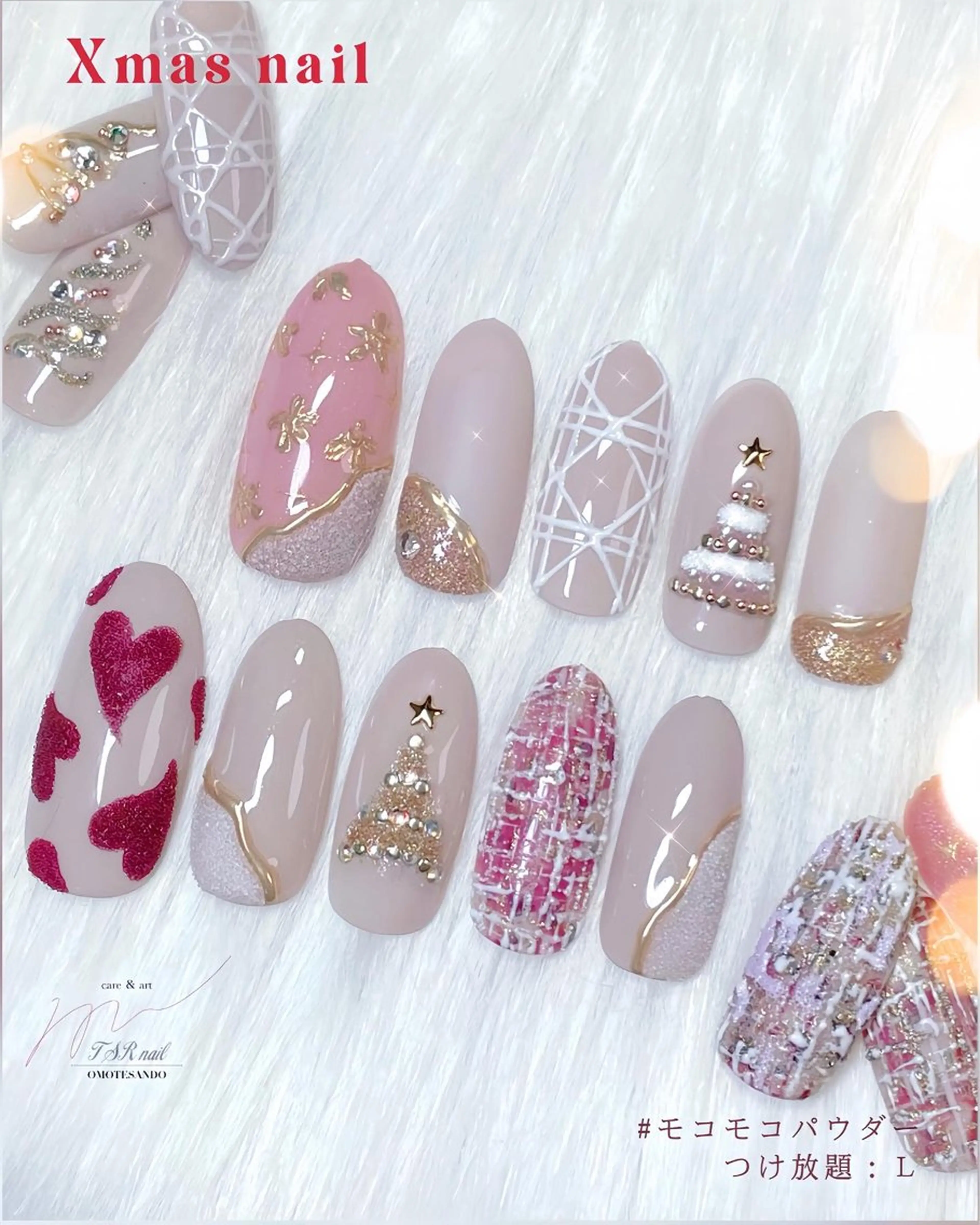 ネイル ハート 冬ネイル クリスマス ハンドネイル ハンドケア 爪咲 りり花のネイルデザイン