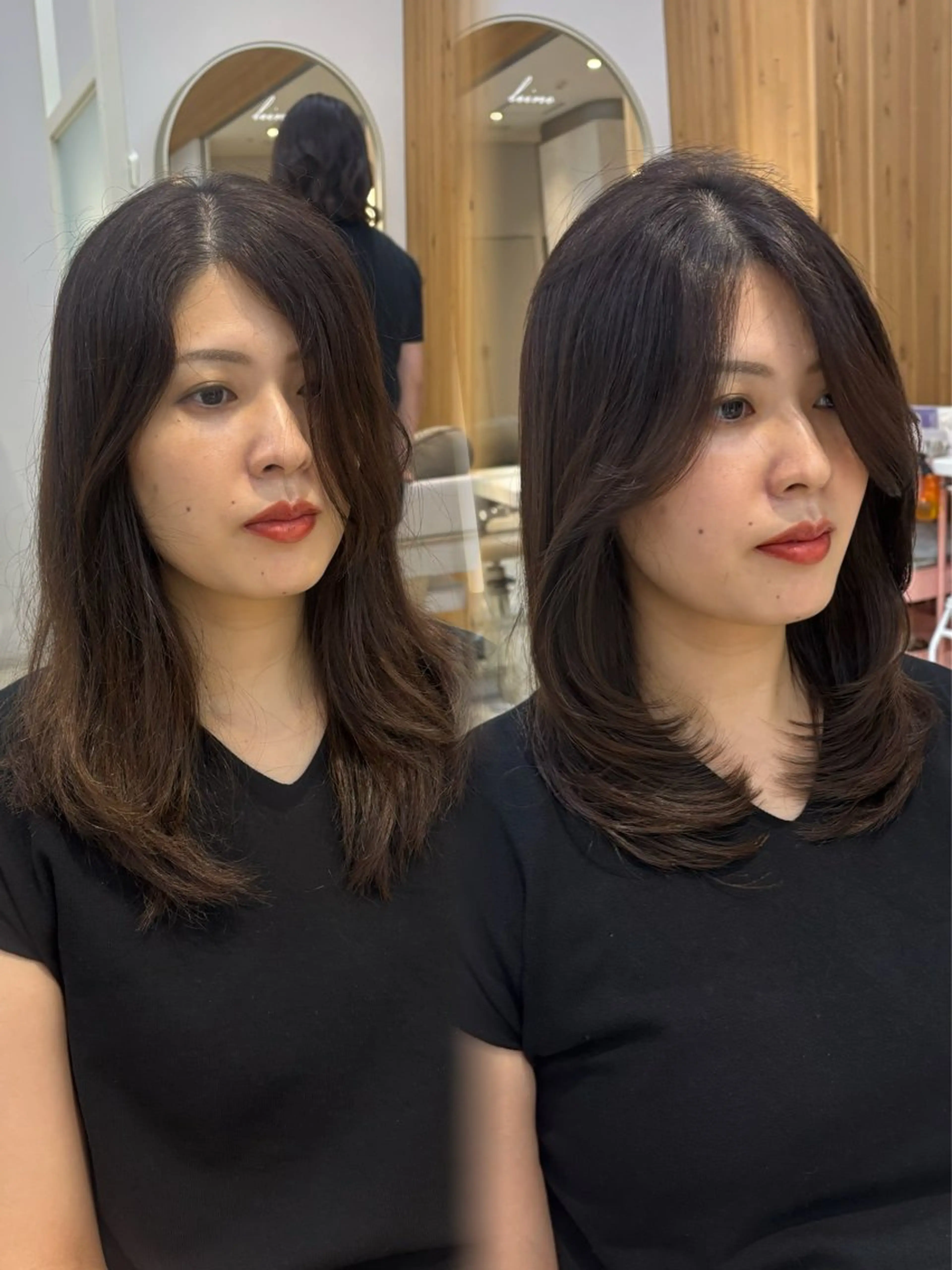 セミロング かなこ／重めレイヤー ／透明感カラーのヘアスタイル