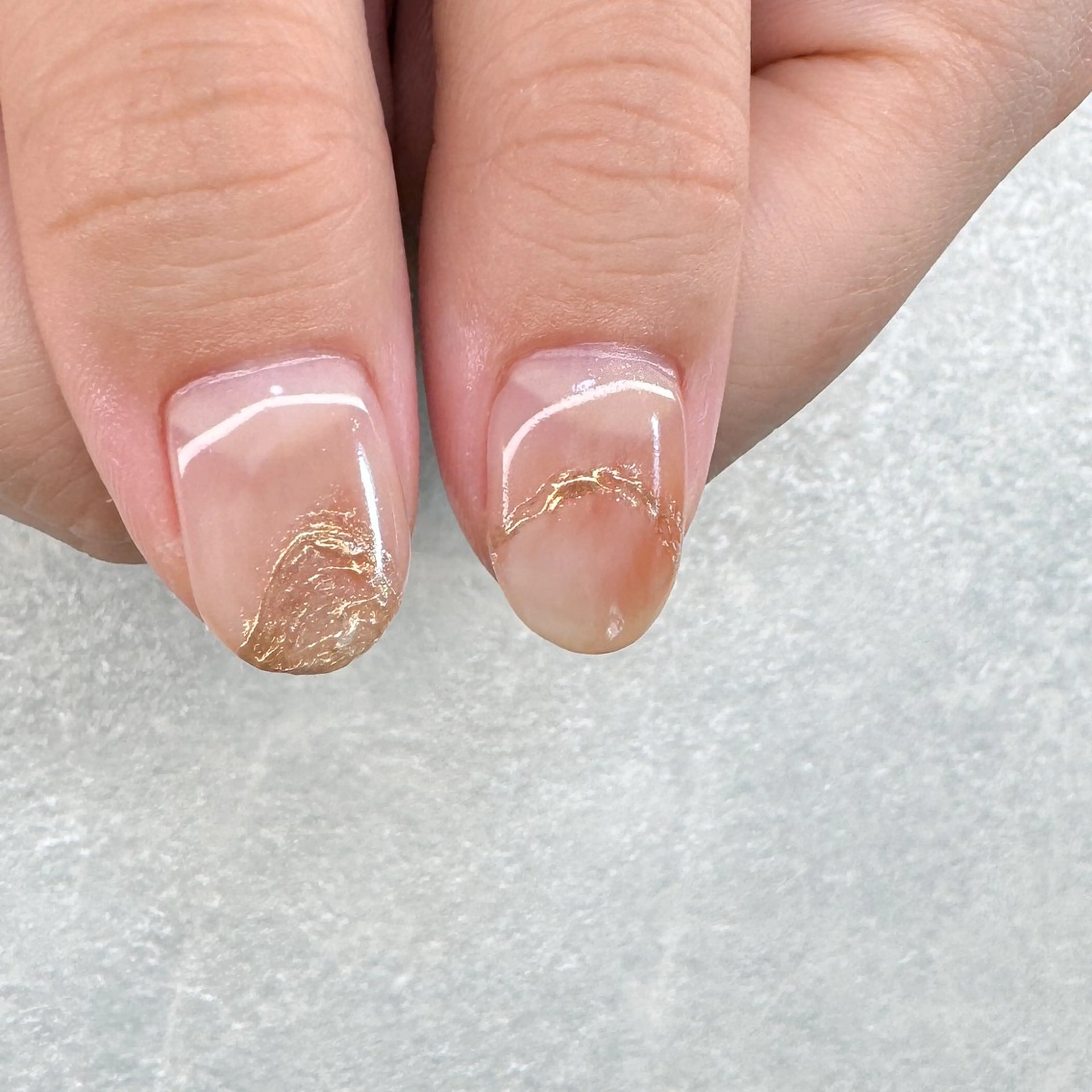 ネイル ブラウン クリアネイル ミラーネイル オレンジ 夏ネイル ハンドネイル pointillé .ayaのネイルデザイン