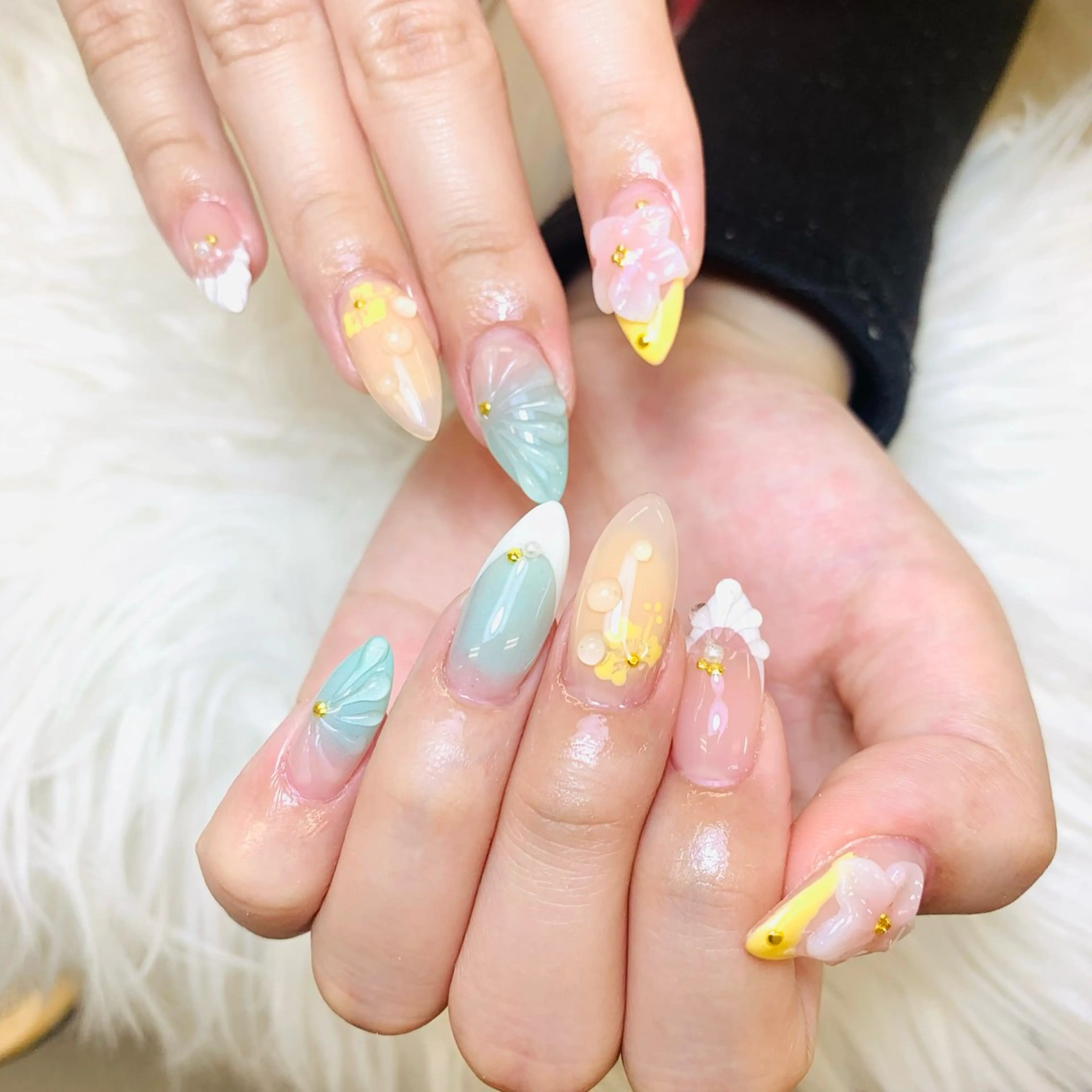 ネイル チークネイル 長さ出し フラッシュネイル フレンチネイル グラデーション ハンドネイル AN NAIL SALONのネイルデザイン