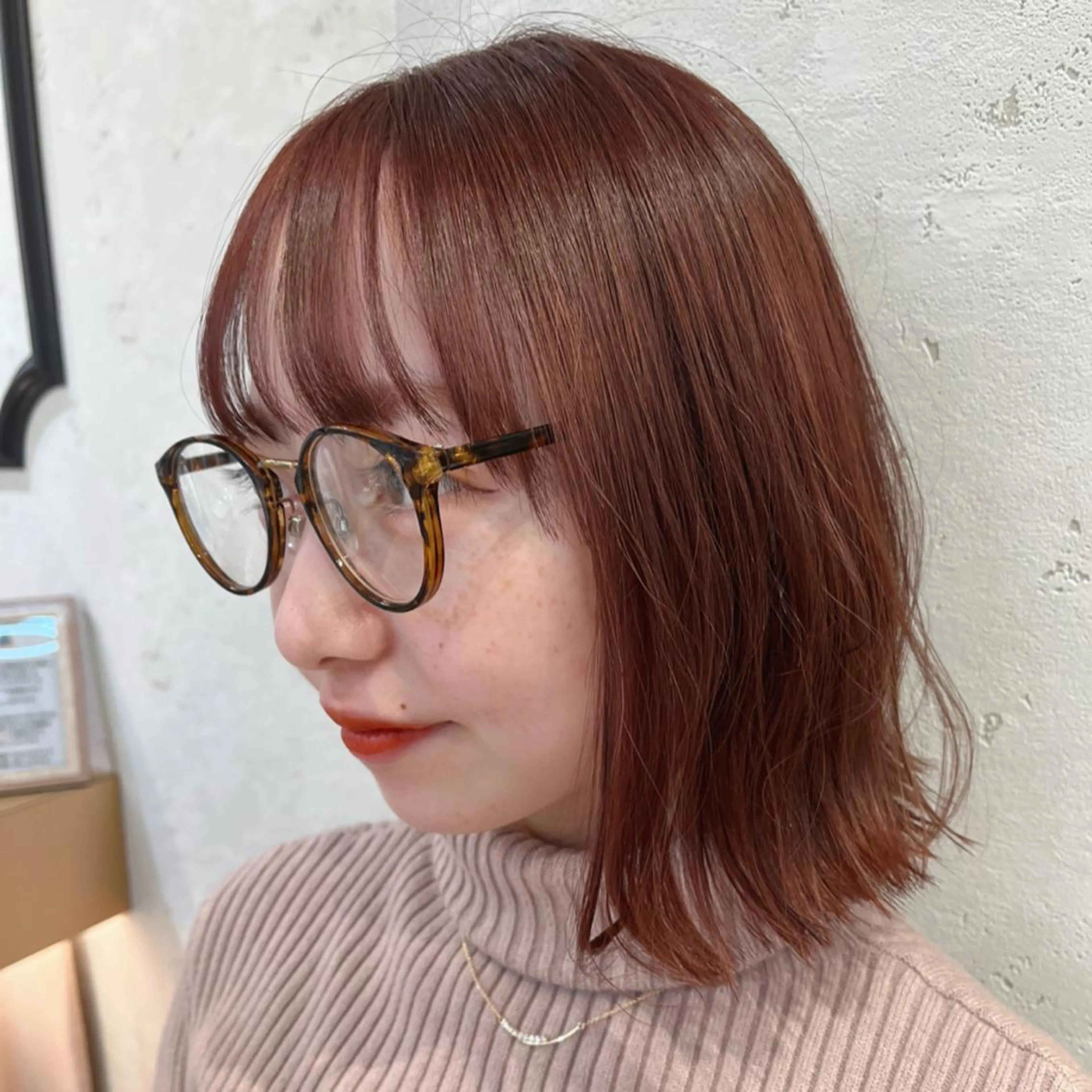 ミディアム カラー ダブルカラー オレンジ ピンクカラー 透明感カラー│ レイヤーヘア中居美樹のヘアスタイル