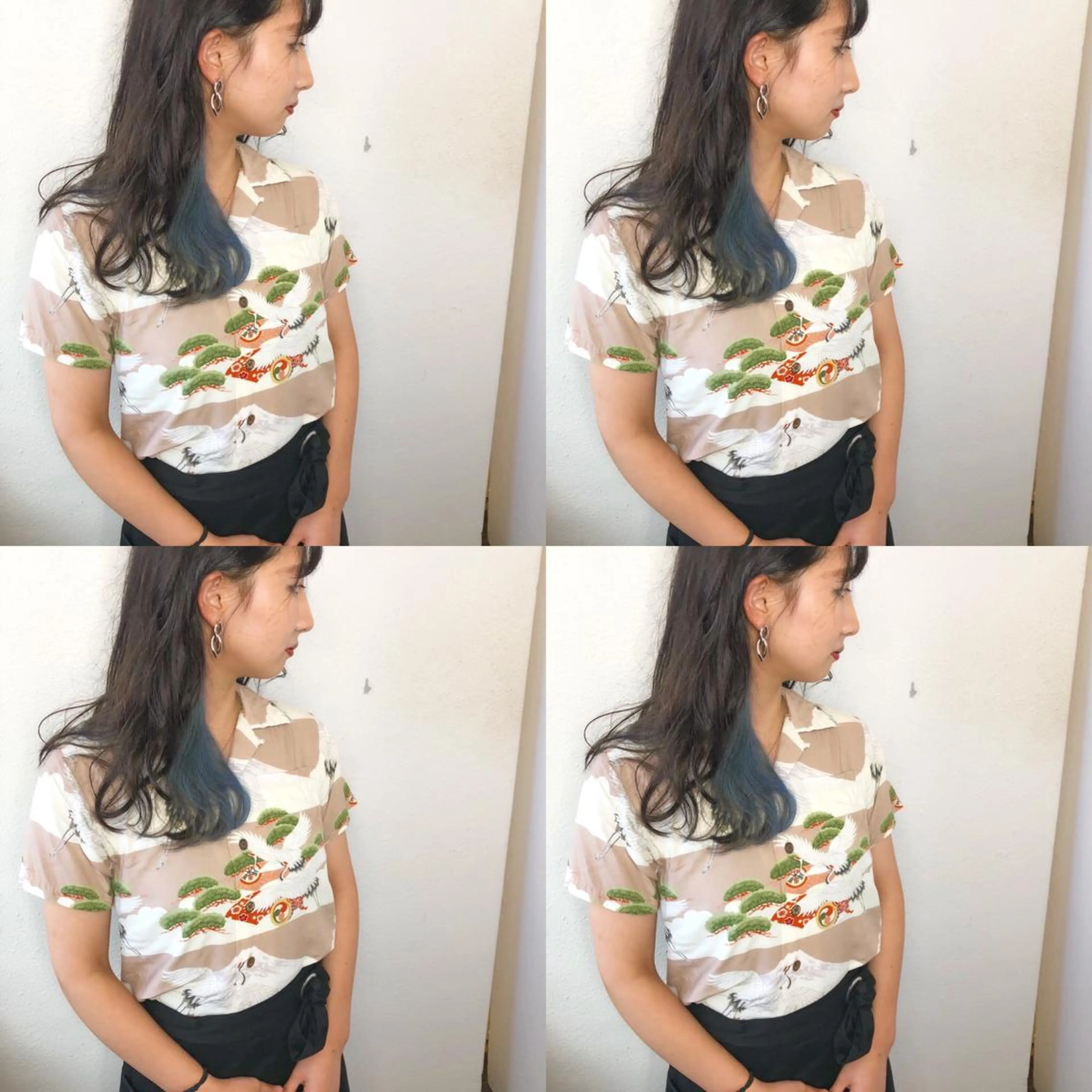 セミロング カラー ブリーチ ブルーカラー インナーカラー あさだ しゅうたろうのヘアスタイル