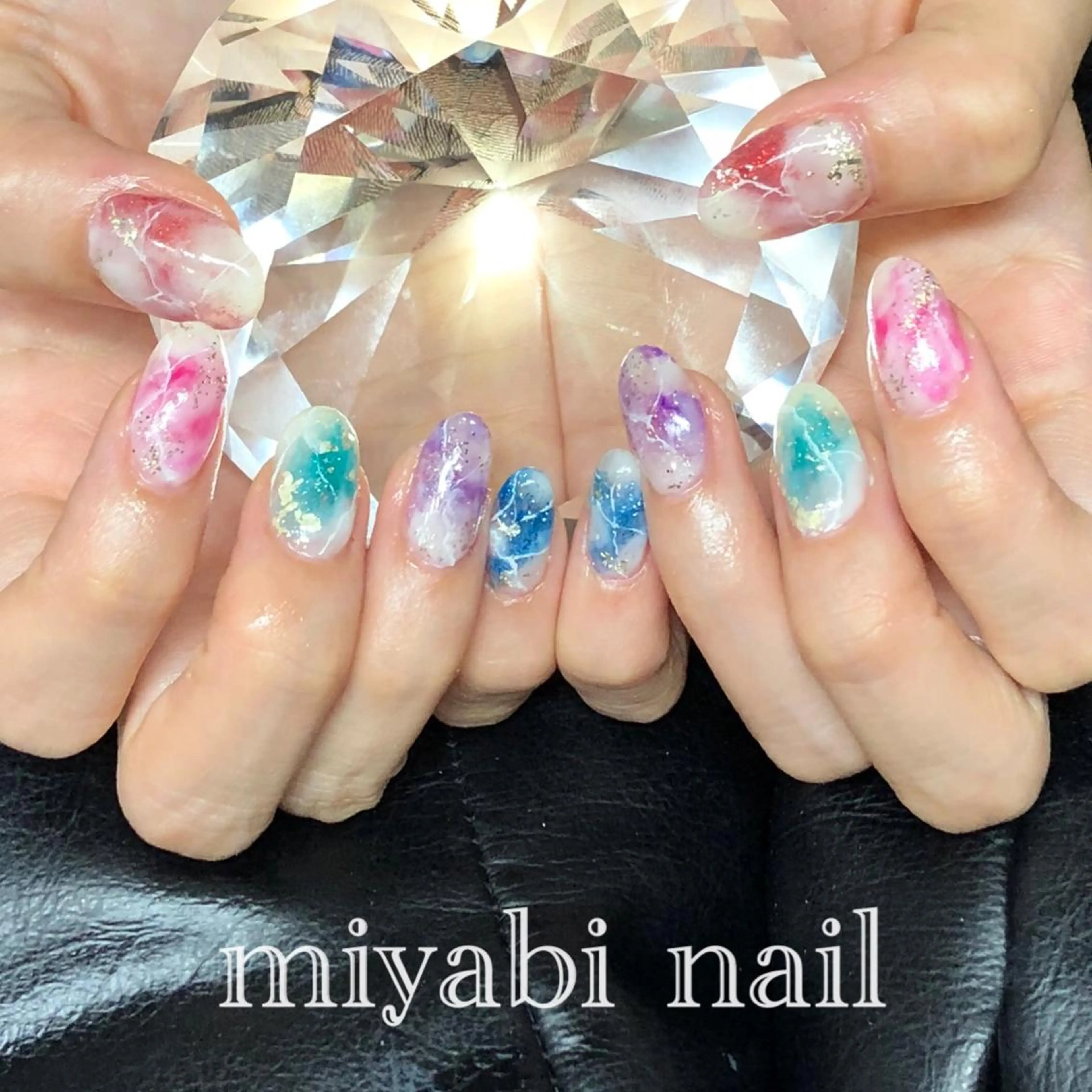 ネイル アートネイル ジェルネイル 大理石ネイル(マーブル) 持ち込み ニュアンスネイル ハンドネイル miyabi nail 桂川駅近くのネイルデザイン
