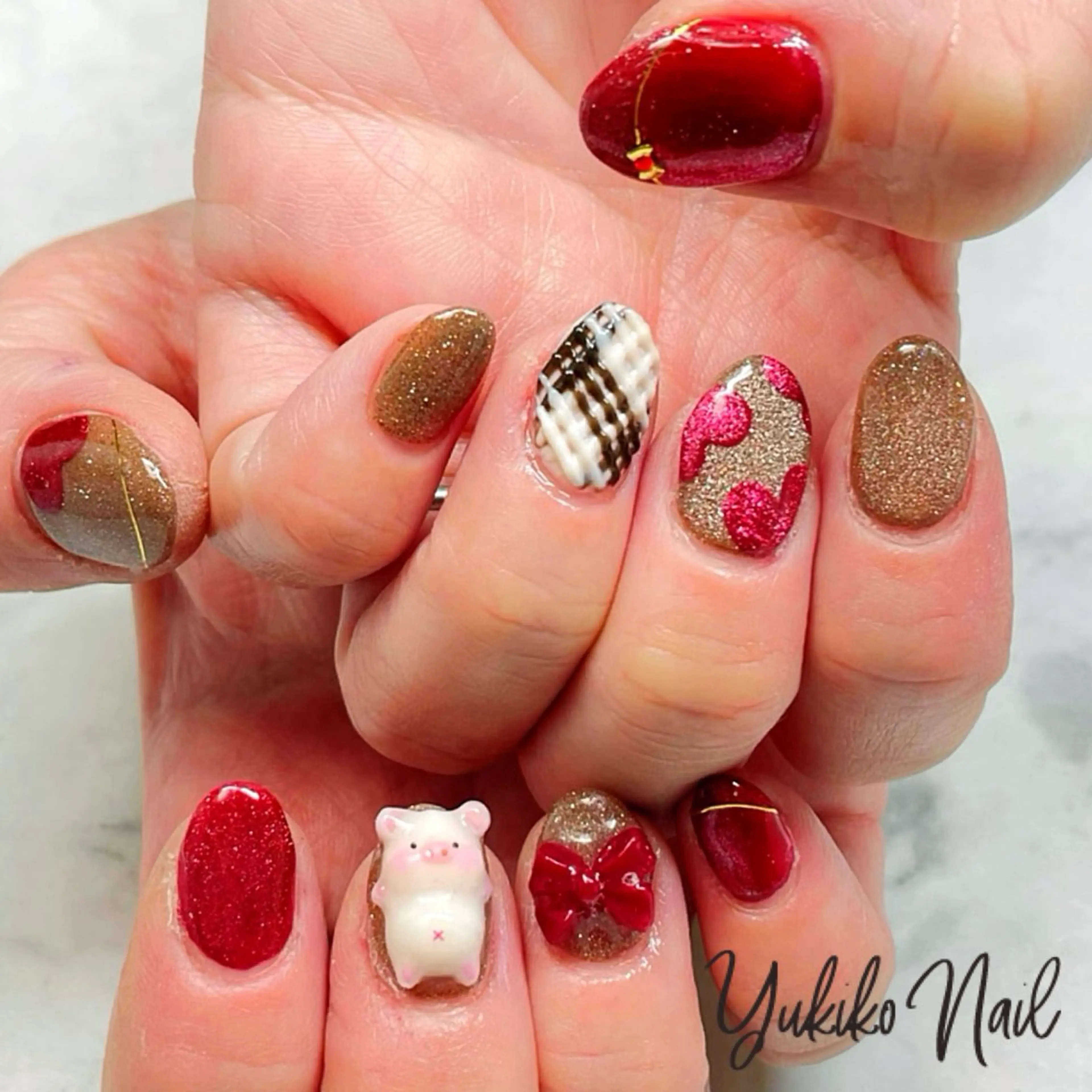 ネイル フラッシュネイル フレンチネイル ハート キラキラネイル マグネットネイル ハンドネイル ユキコ ネイルのネイルデザイン