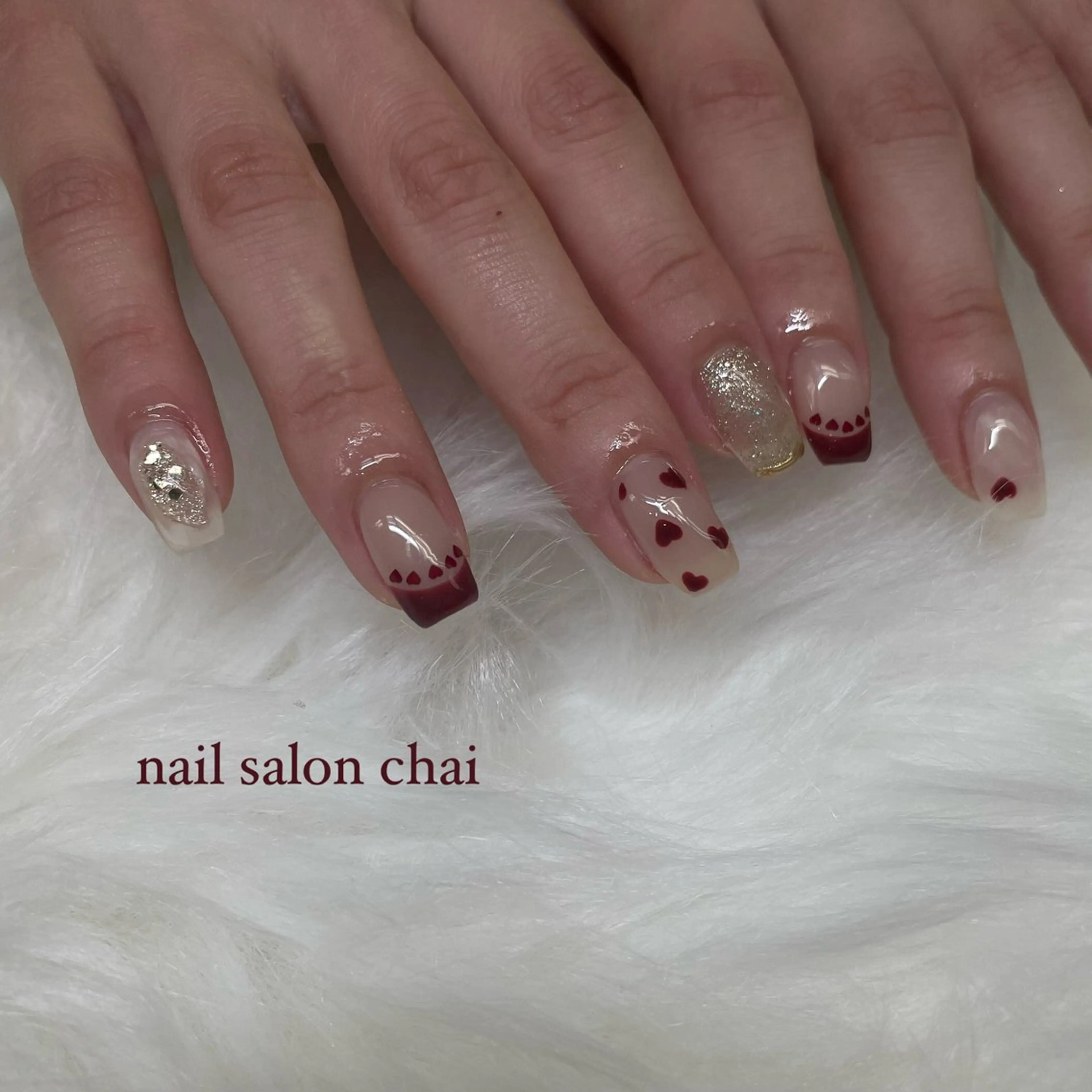 ネイル ハート キラキラネイル 韓国ネイル 赤色 バレンタイン chai大阪上本町 sayakaのネイルデザイン