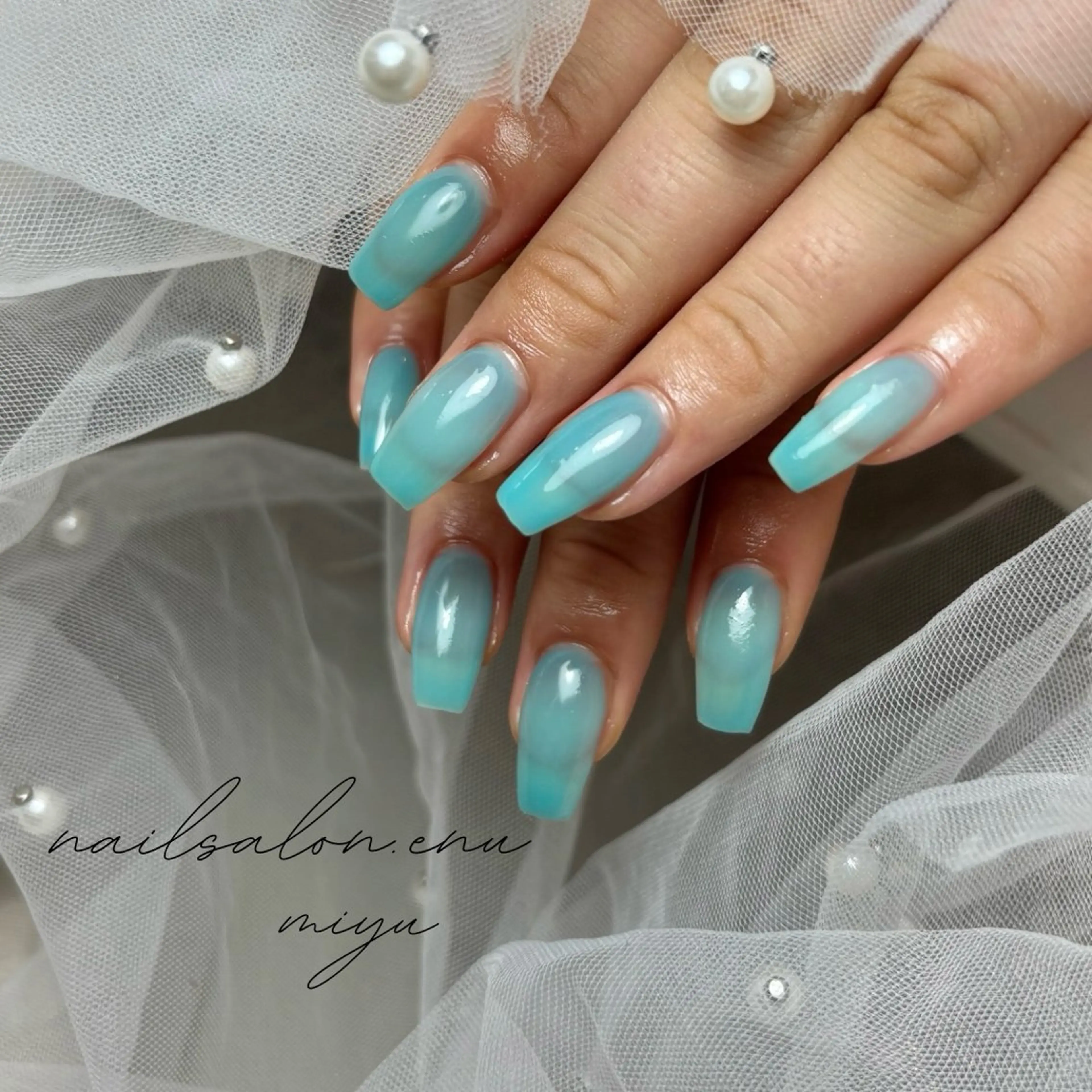 ネイル ブルー ワンカラーネイル 夏ネイル nailsalon enu.　miyuのネイルデザイン