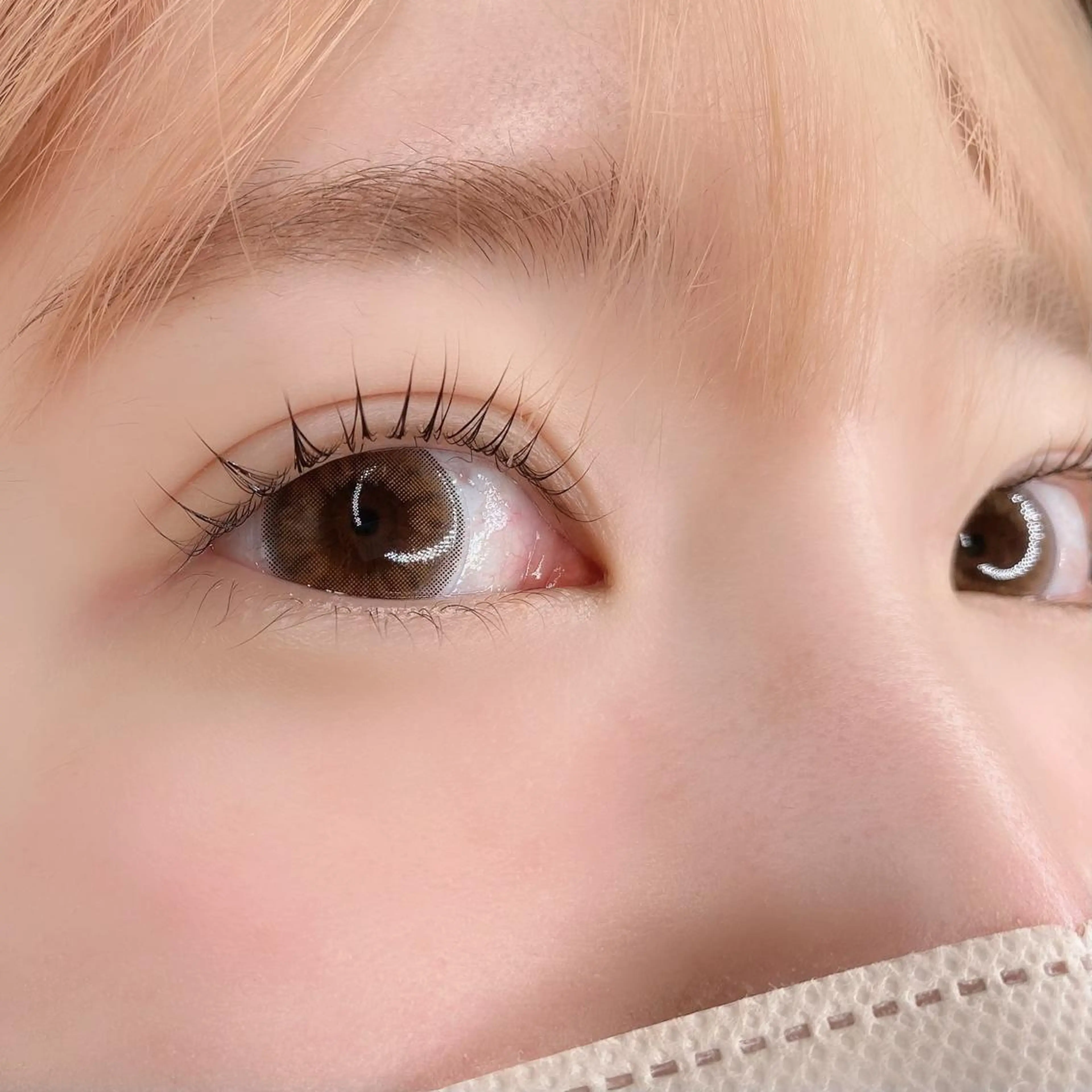 マツエク・マツパ 束感まつ毛 フラットラッシュ 韓国風マツエク パリジェンヌラッシュリフト ボリュームラッシュ 肌に馴染むハイトーン /ミルクティーカラーのヘアスタイル