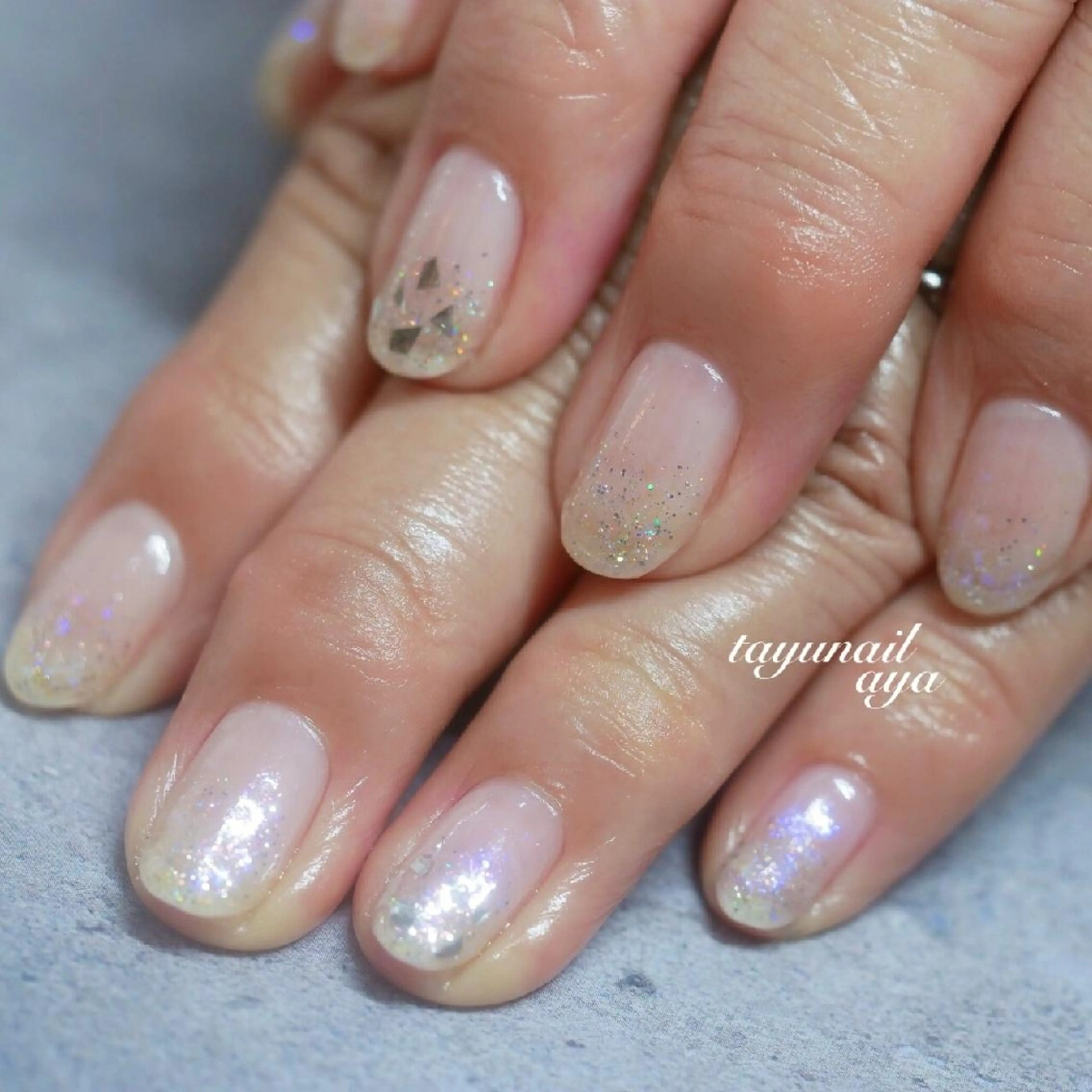 ネイル ブルー クリアネイル ジェルネイル グラデーション キラキラネイル ネイルサロン 【たゆnail】のネイルデザイン