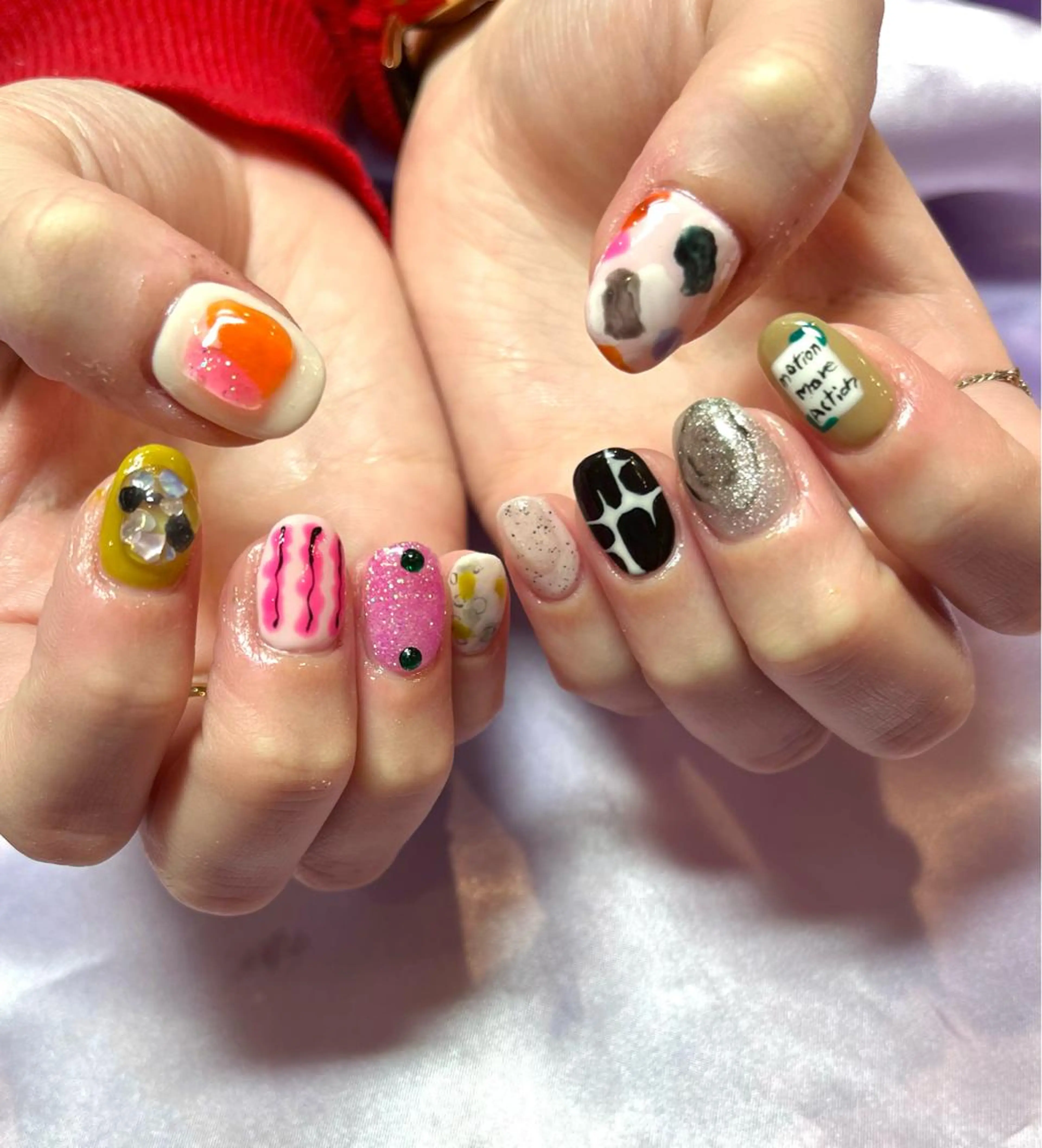 ネイル アニマル柄 ガーリー ハート キラキラネイル ラメ(グリッター) ハンドネイル フットネイル Para Sol nail　Maoのネイルデザイン