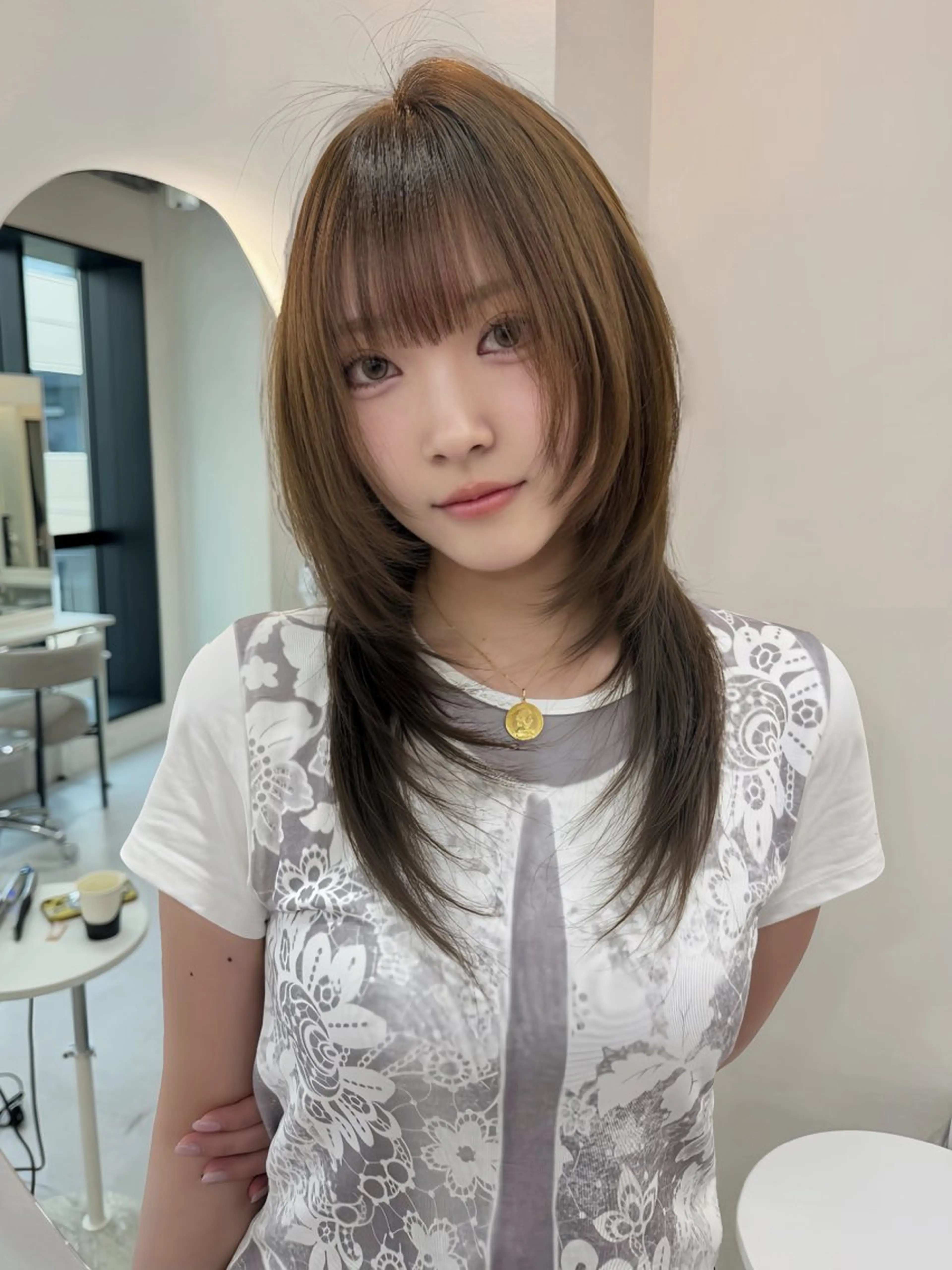 ミディアム カット ヘアカラー トリートメント RiA/レイヤーカッ ト/ハッシュカットのヘアスタイル