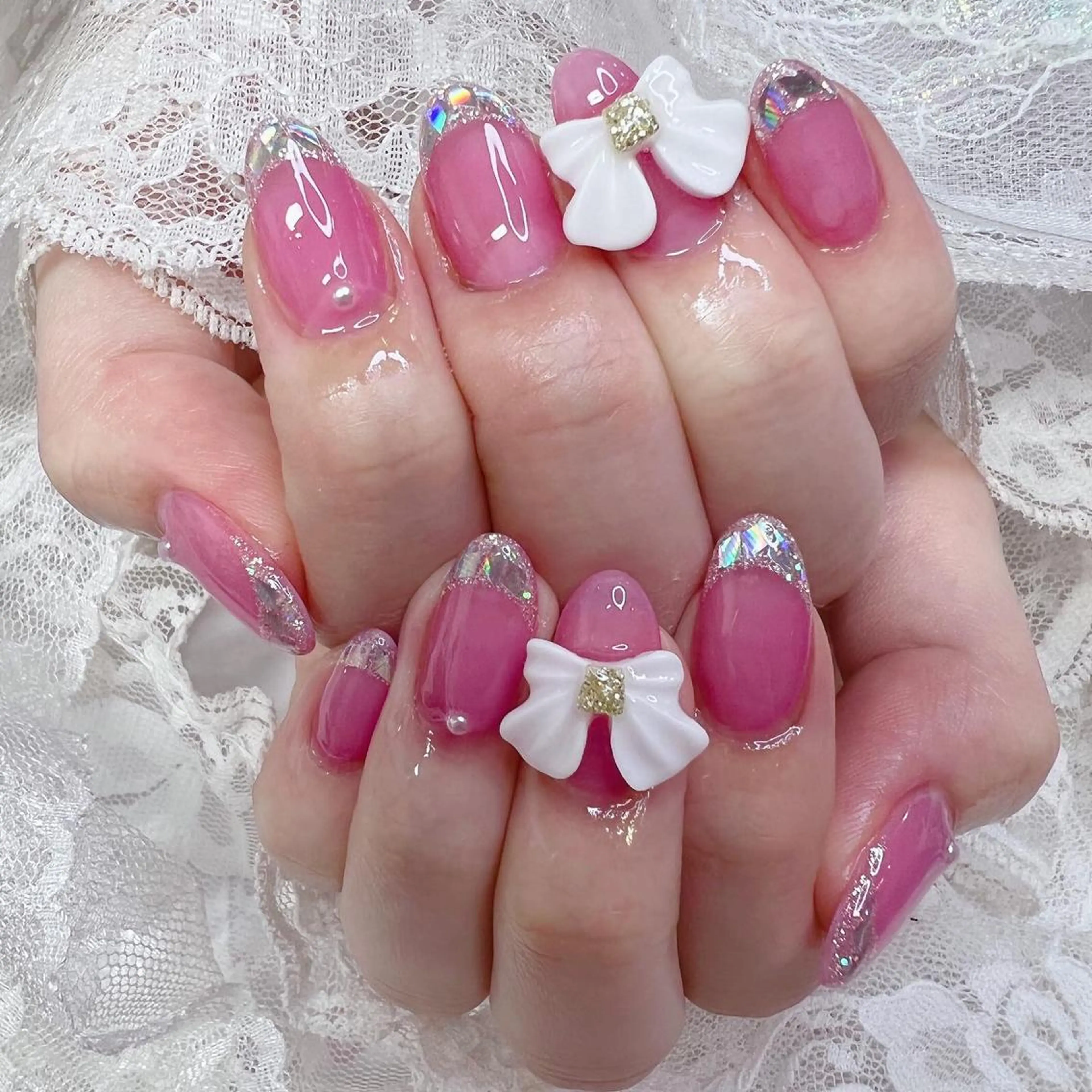 ネイル リボン ハンドネイル La neige* yuki 🐩🌙のネイルデザイン