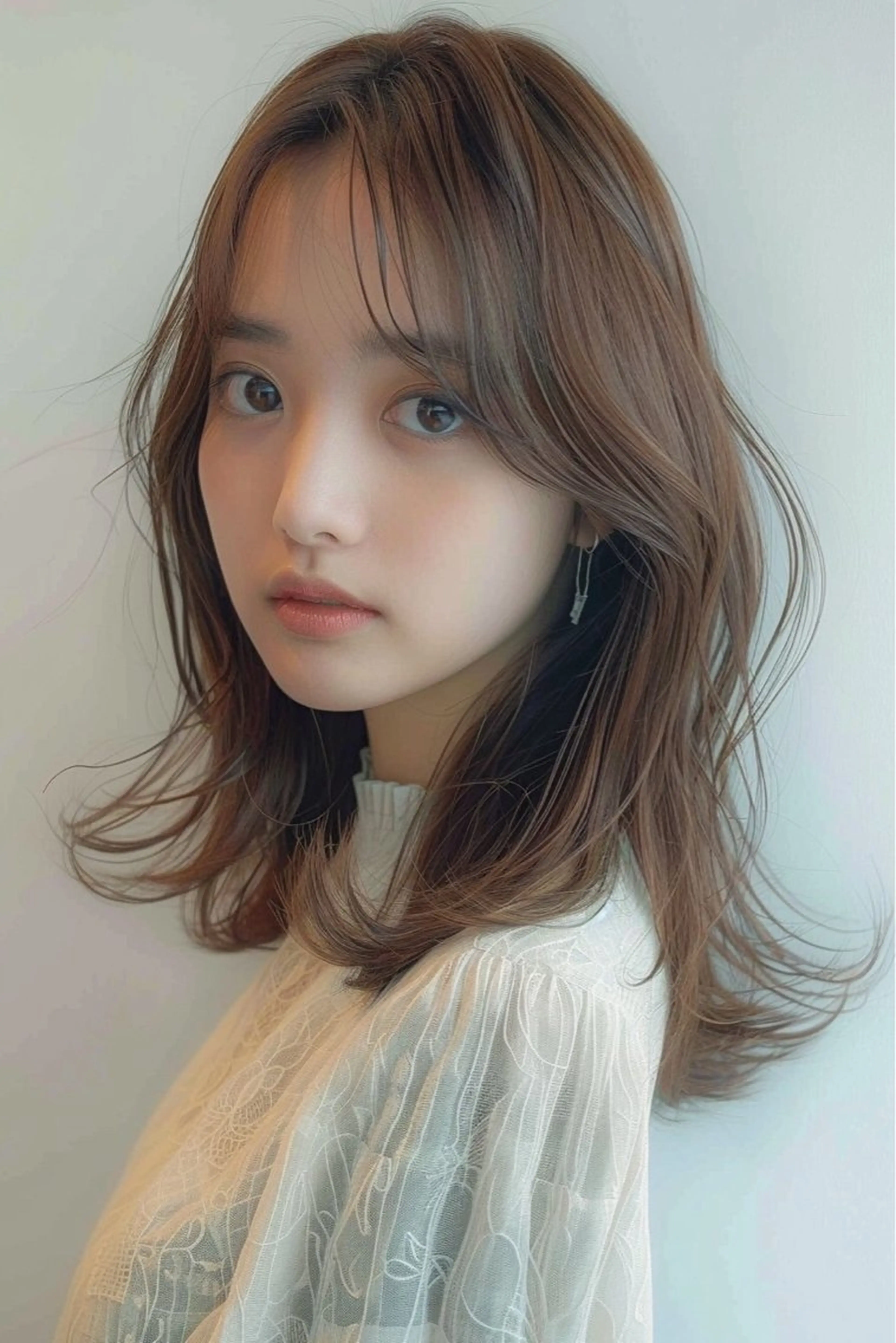 ミディアム 韓国風ヘア レイヤーカット シースルーバング ウルフカット カット lana hair 新宿/髪質改善のヘアスタイル