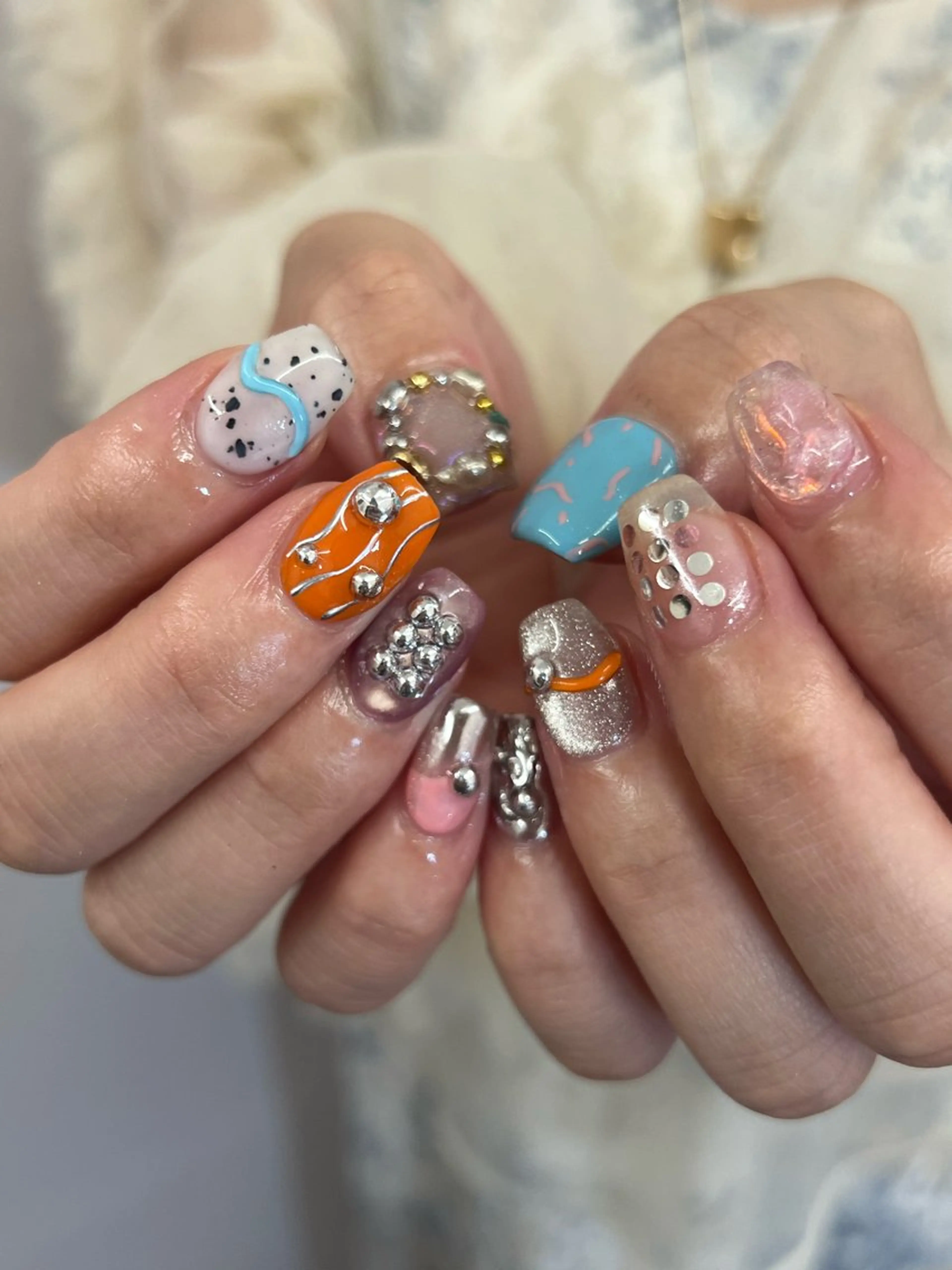 ネイル ジェルネイル マグネットネイル ニュアンスネイル オレンジ パラジェル ハンドネイル ハンドケア Bana_ Nailのネイルデザイン