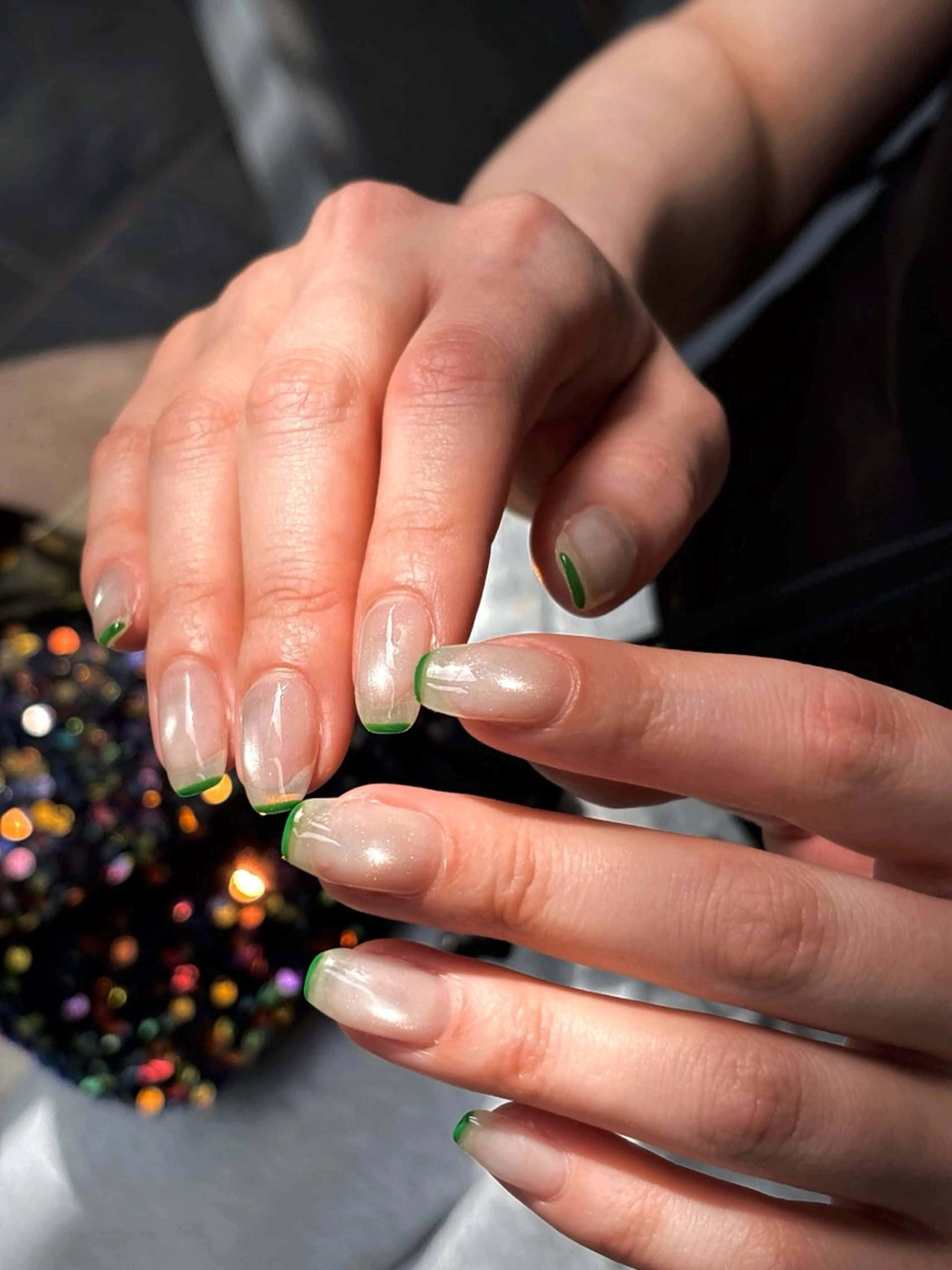 ネイル クリアネイル フレンチネイル グリーン マグネットネイル 春ネイル 鈴木 誉のネイルデザイン
