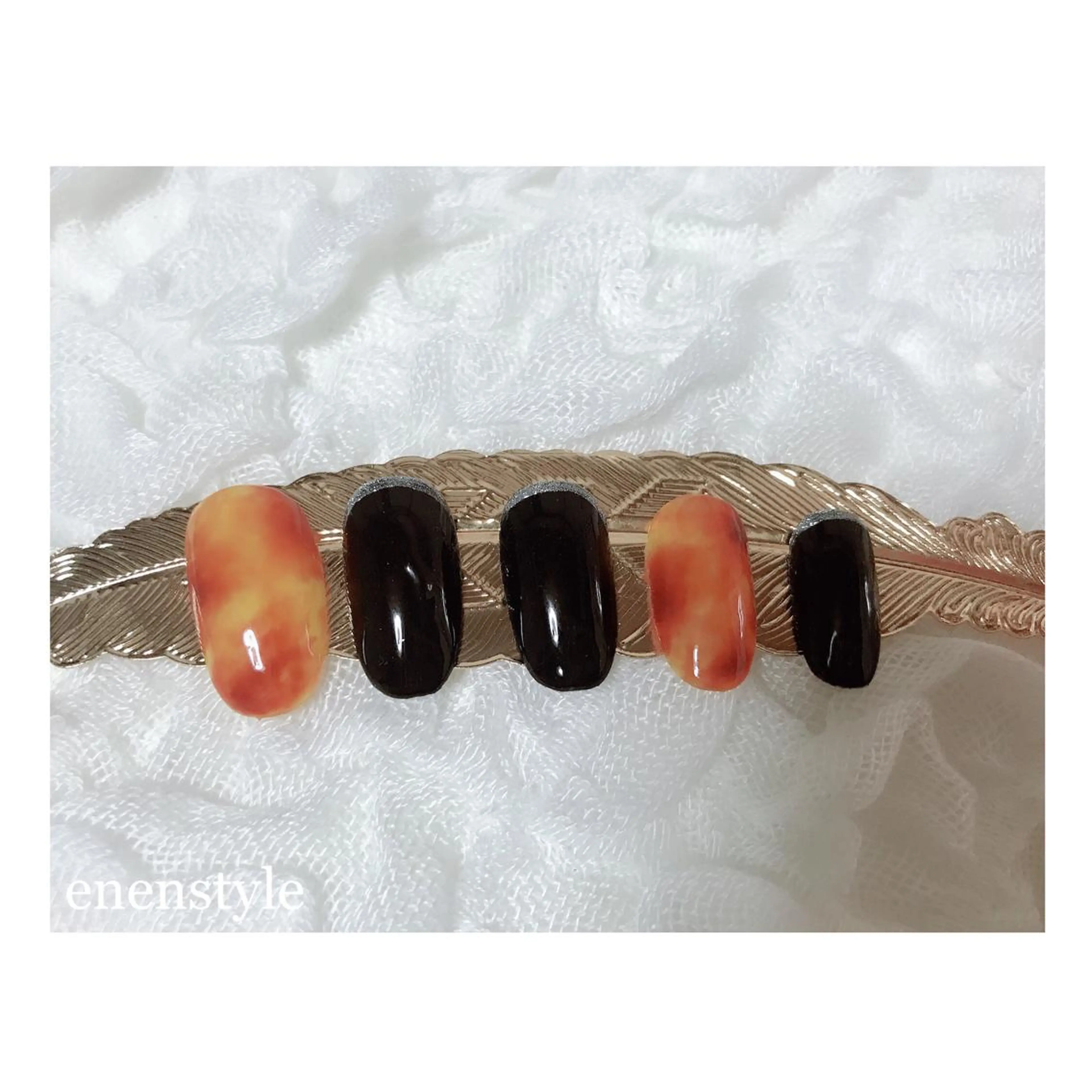 ショート ネイル べっ甲ネイル ジェルネイル ハンドネイル 👑enen style👑のネイルデザイン