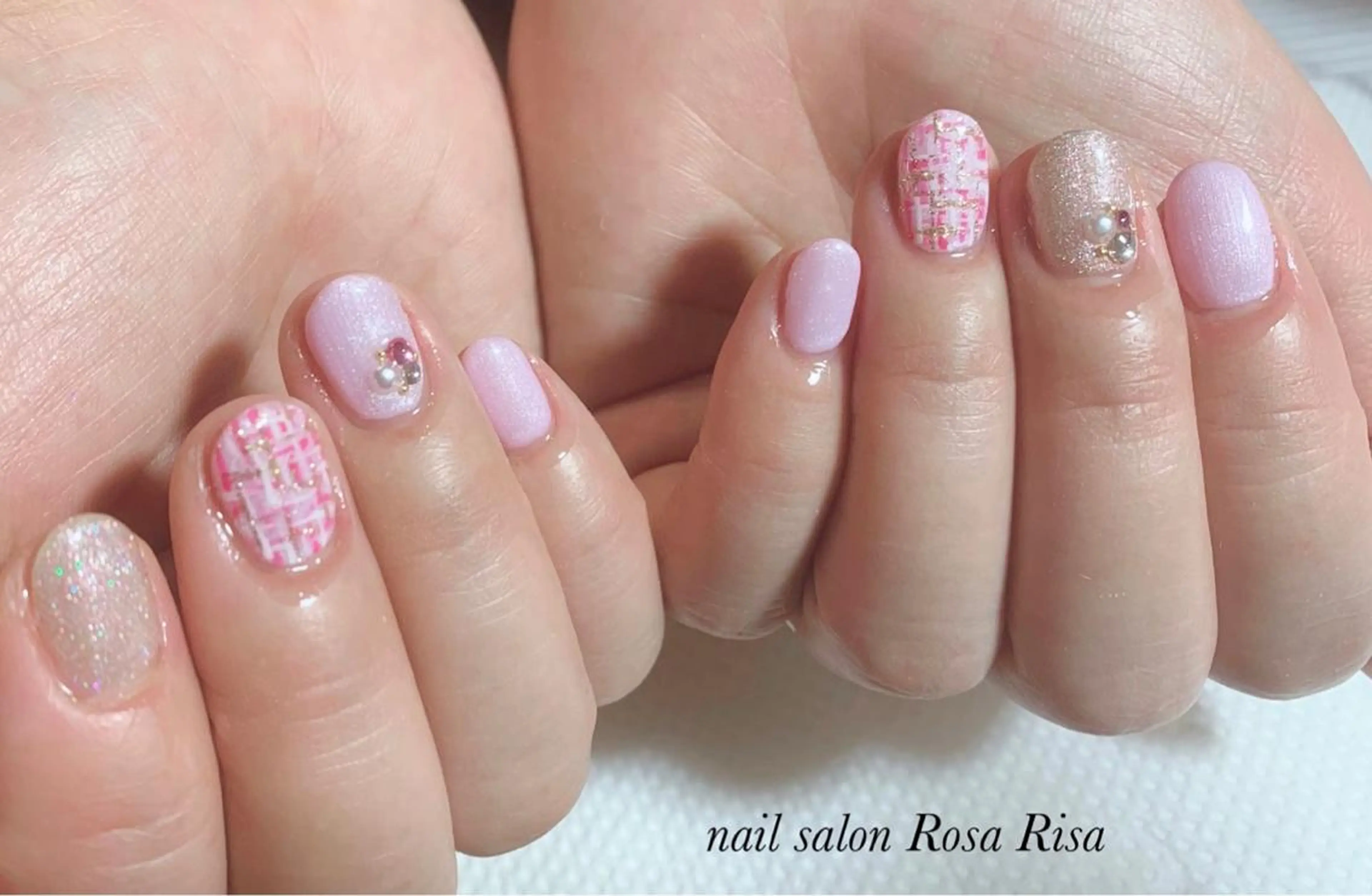 ショート ネイル ツイードネイル ネイルスタジオ シェイクユアハンズのネイルデザイン